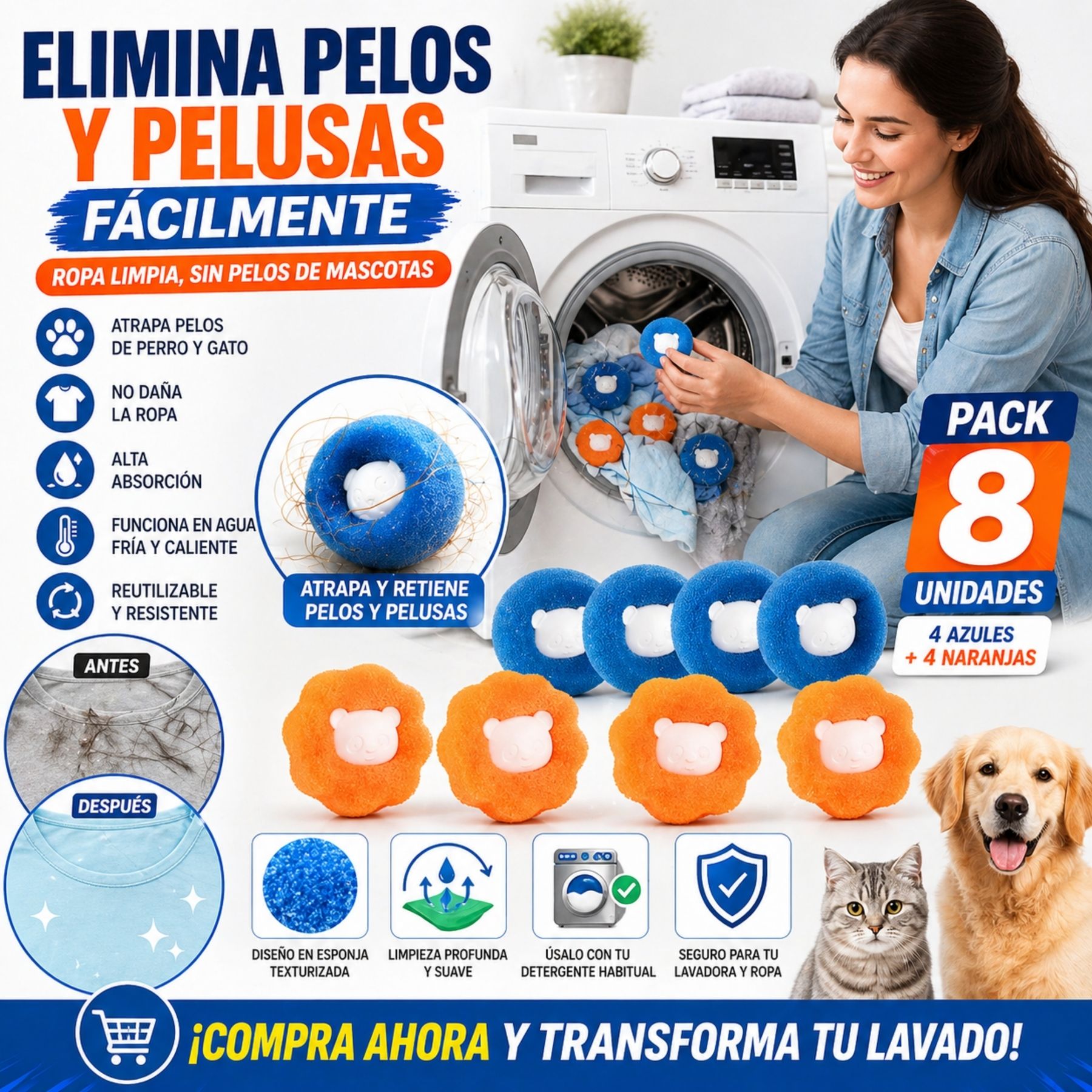 8 Bolas De Esponja Saca Pelusas Para Lav