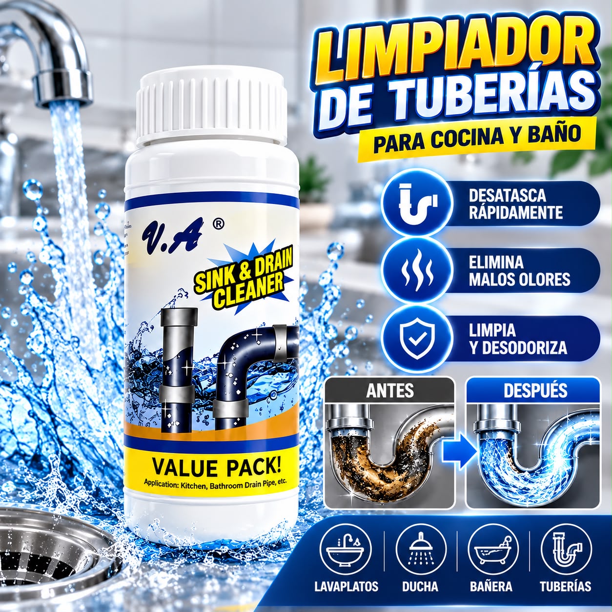 Polvo limpiador de desagües y cañerías (pack de 5)
