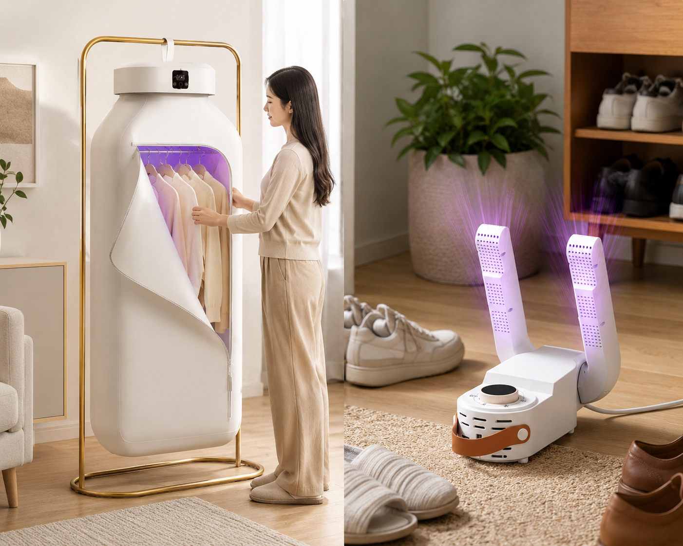 Persona usando la secadora portátil UV en casa
