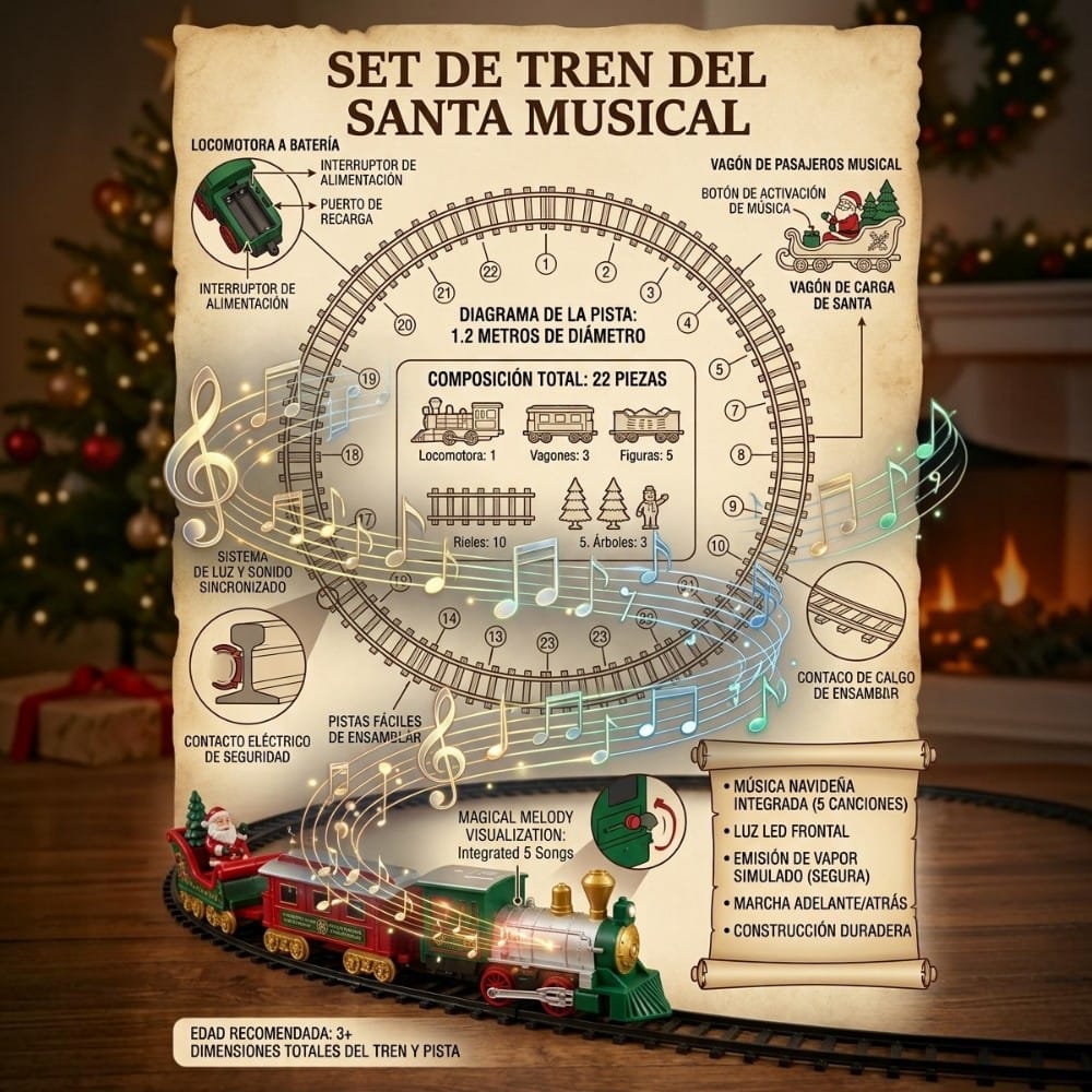 Tren Navideño Musical Luz y Sonido 22 Ps
