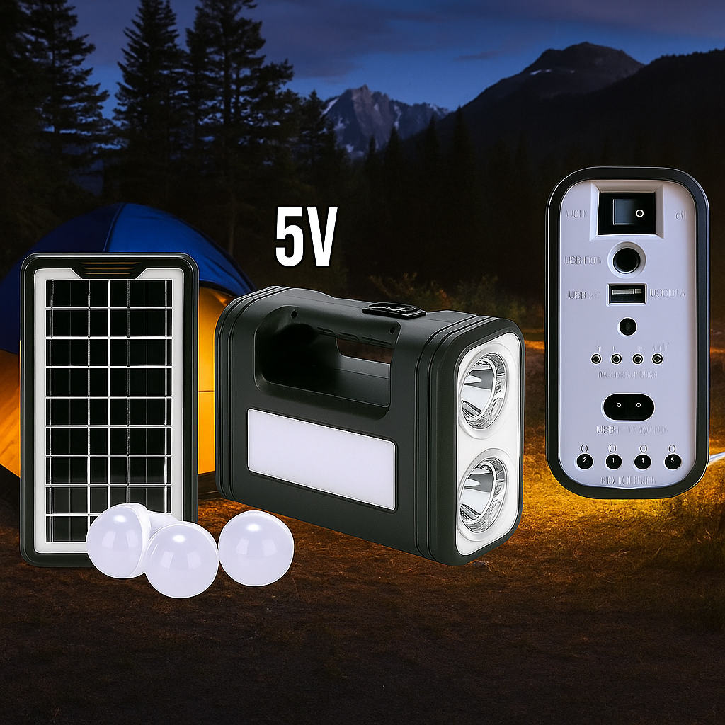 Kit Solar Portátil 5V con Linterna + Bombillas LED