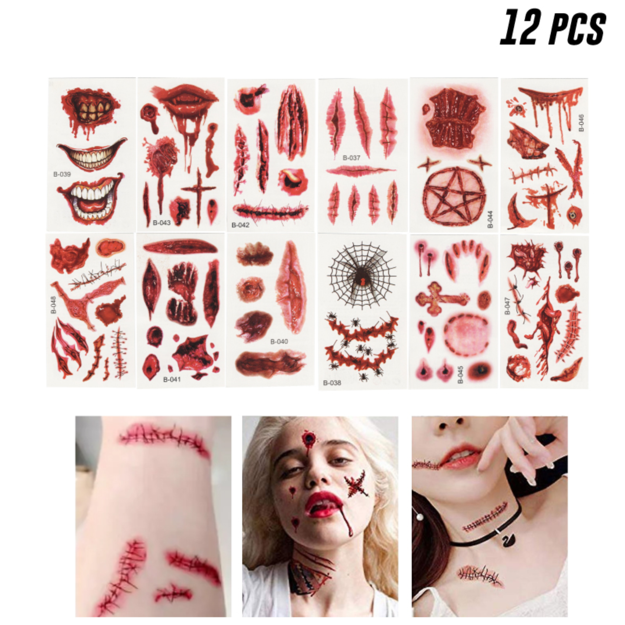 Pack 12 Tatuajes De Heridas Temporales