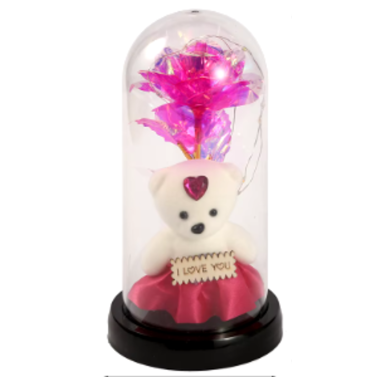 Vista 4 de Osito y Rosa en Cúpula de Cristal