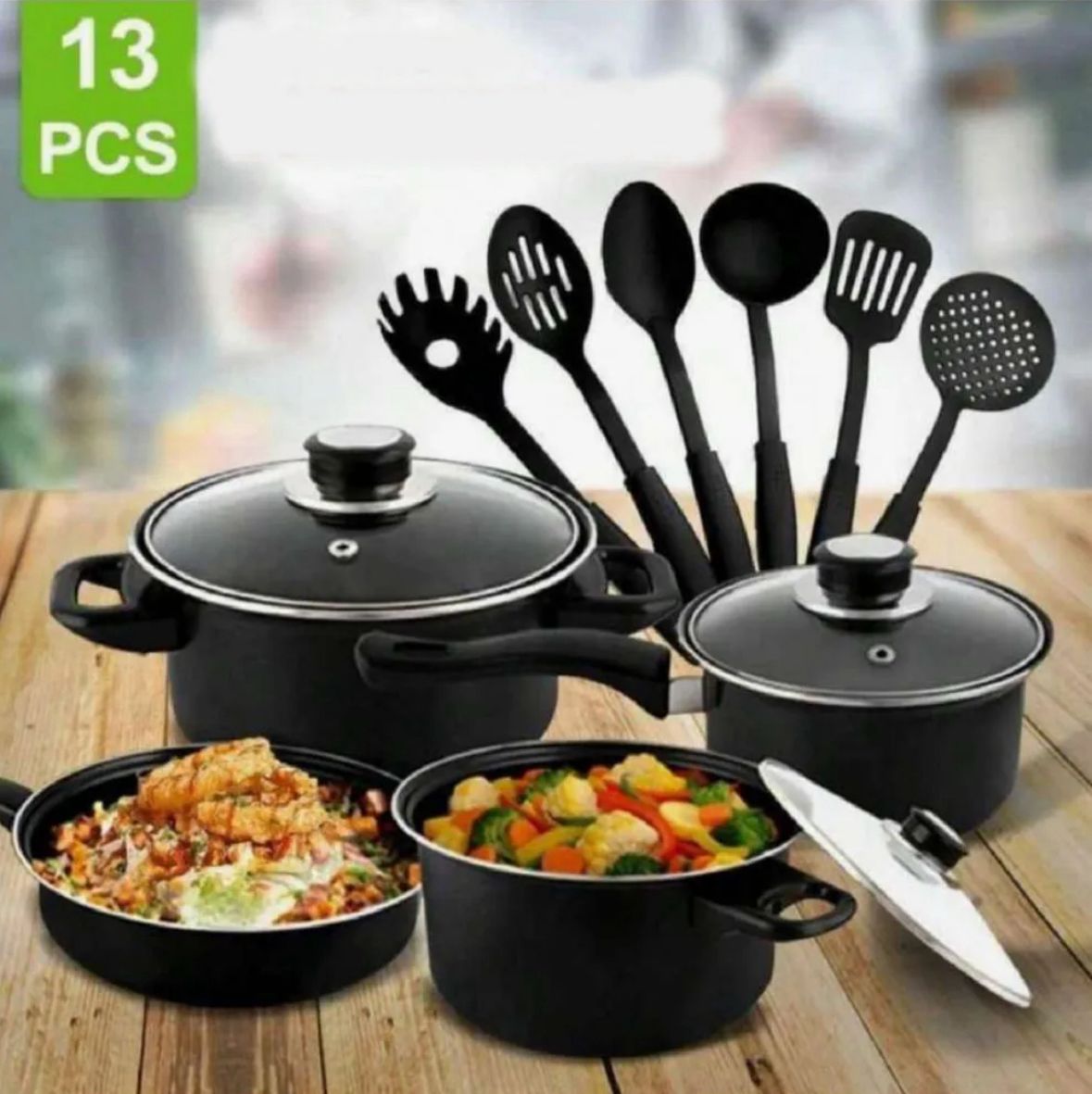 Batería de cocina antiadherente de 13 piezas con utensilios