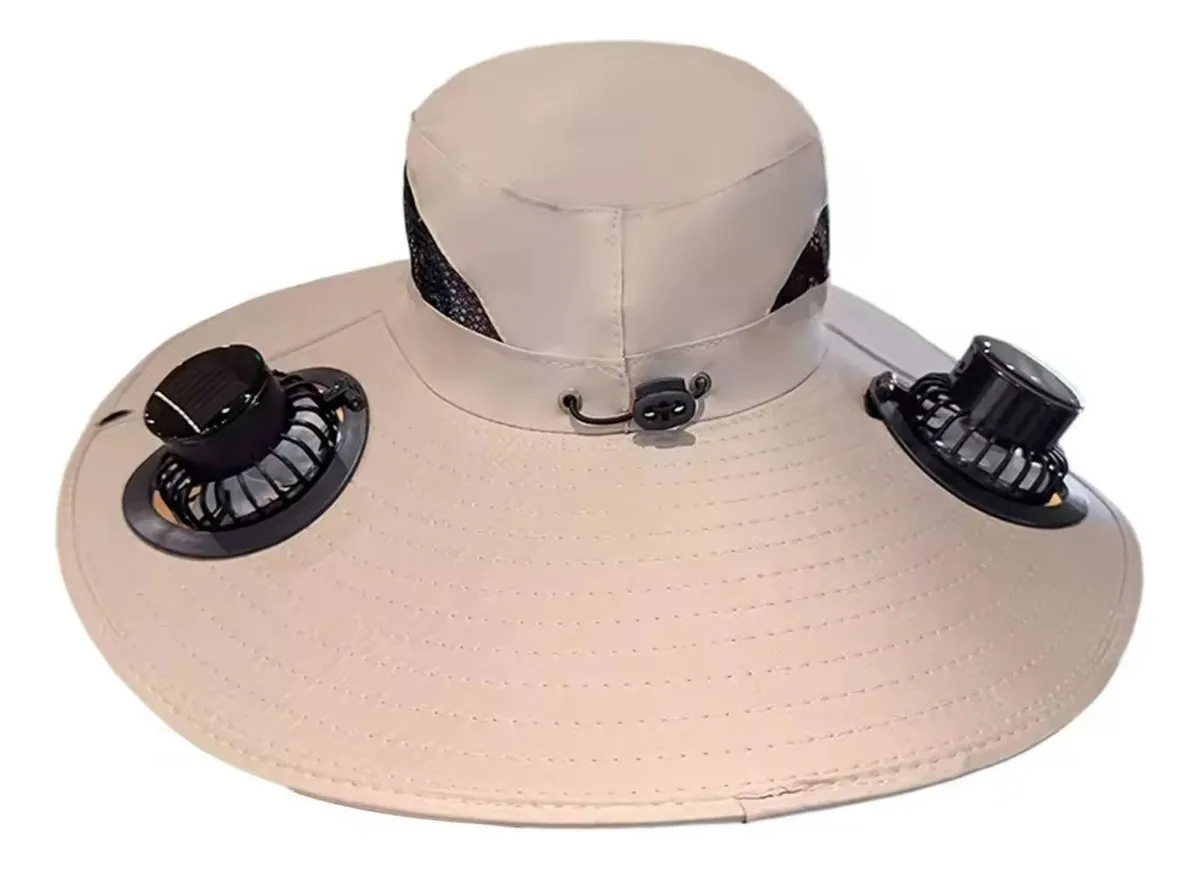 Vista 4 de Sombrero Para El Sol Con 2 Abanicos - Color: Multicolor