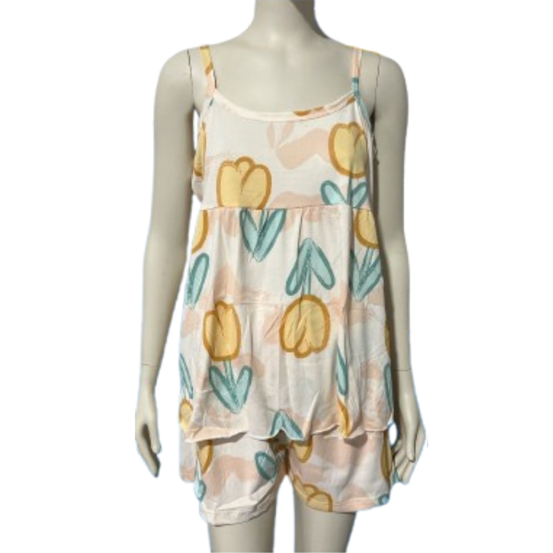 Pijama de Seda de 2 Piezas Floral