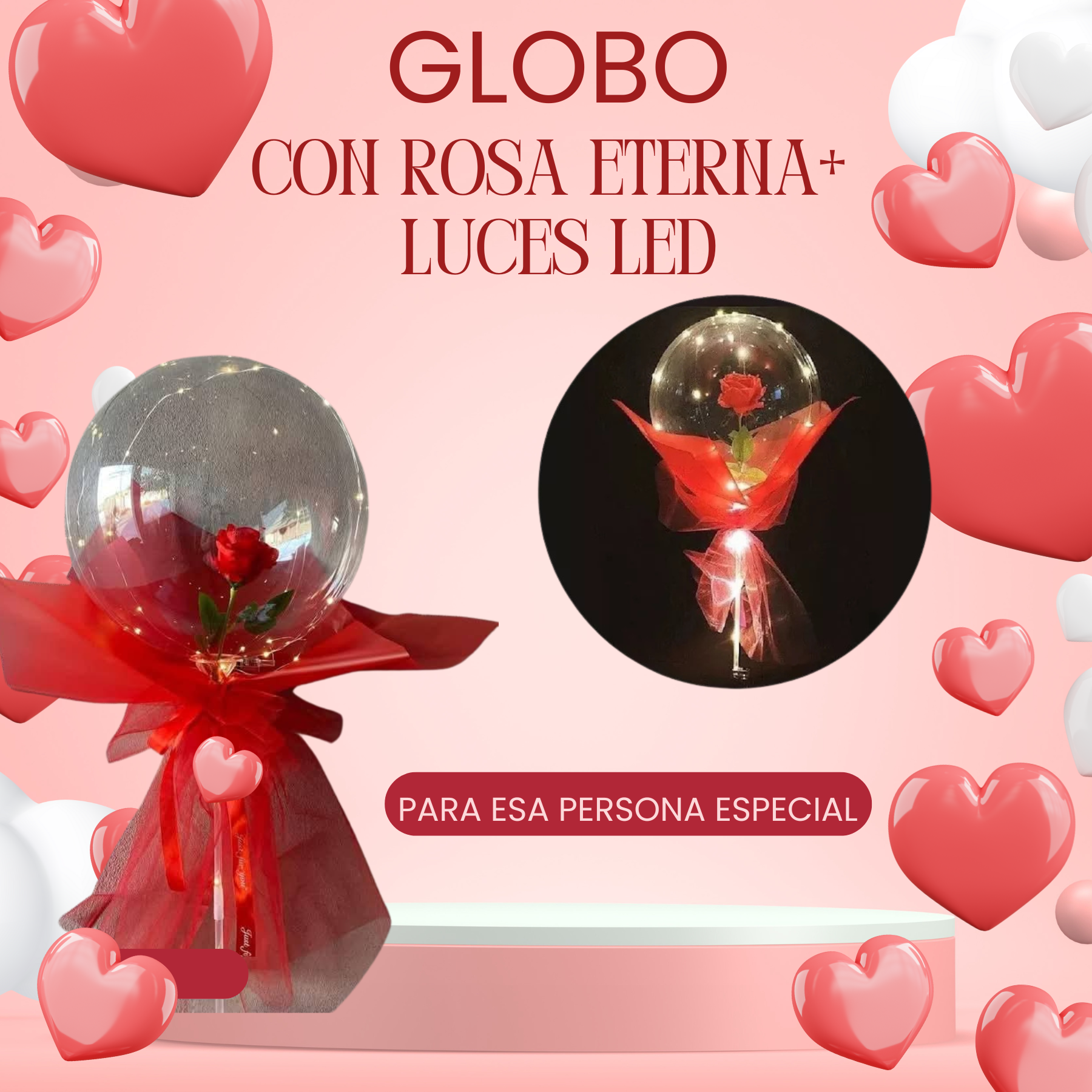 Globo Con Rosa Eterna Con Luz LED