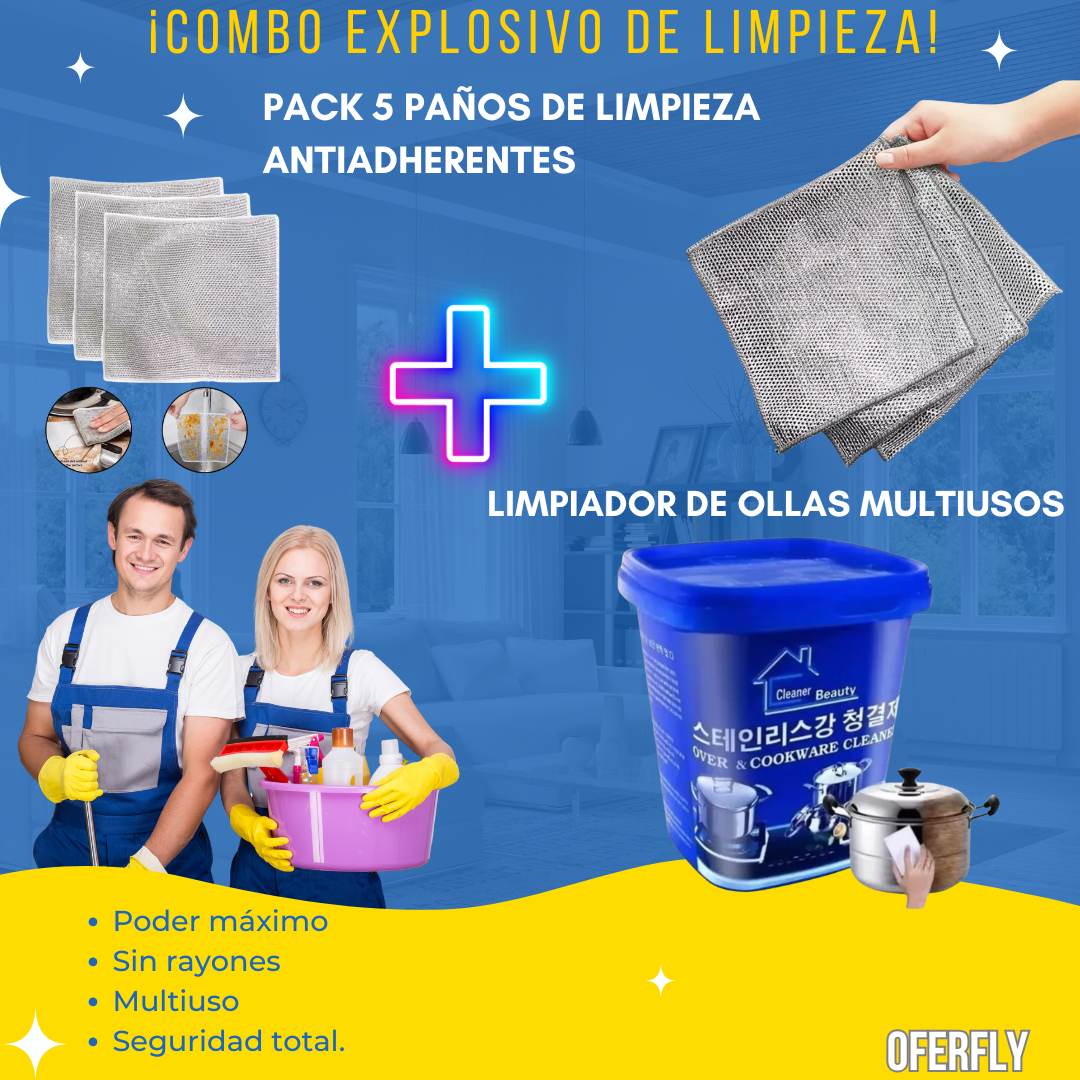 Pack 5 Paños Limpieza+Limpiador De Olla