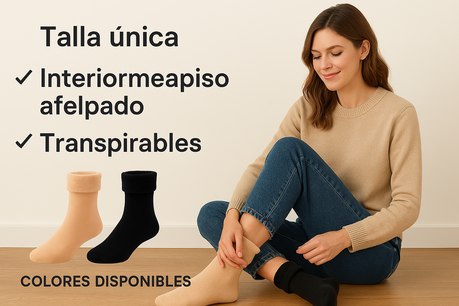 Miniatura 3 de Calcetines Térmico Suaves Mujer Invierno - Talla: Unica, Color: Beige