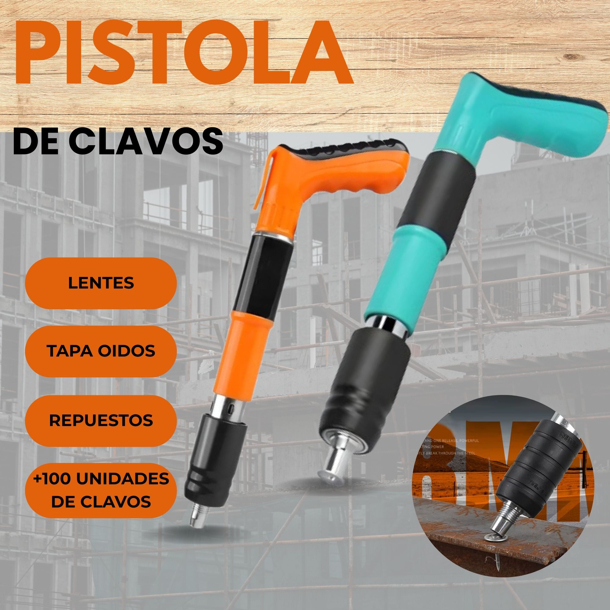 PISTOLA DE CLAVOS + 100 CLAVOS