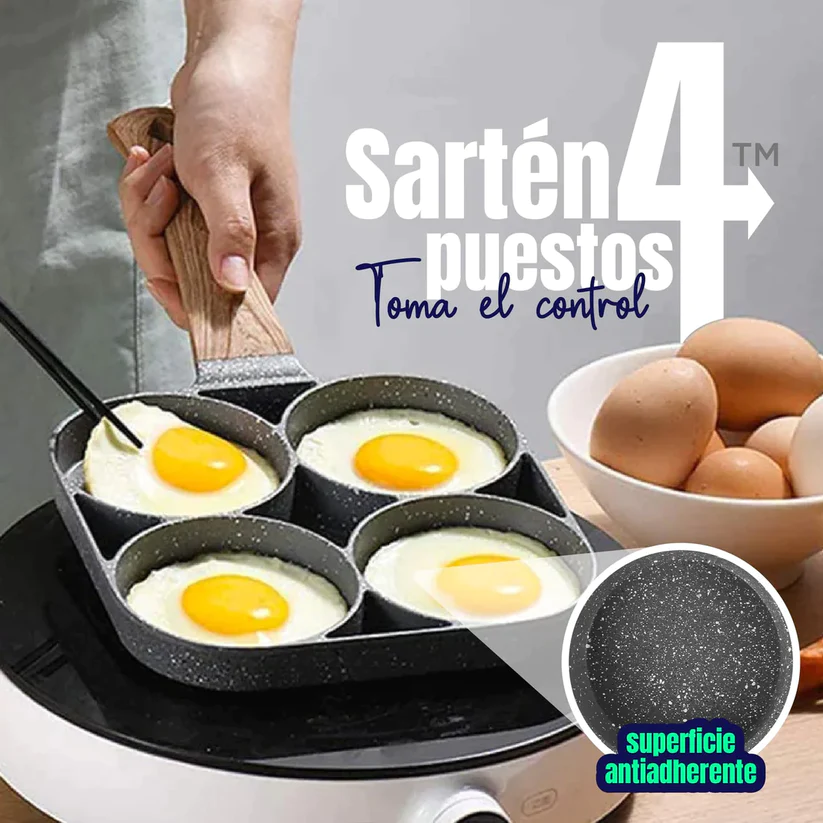 Sartén 4 puestos cocinando 4 huevos a la vez