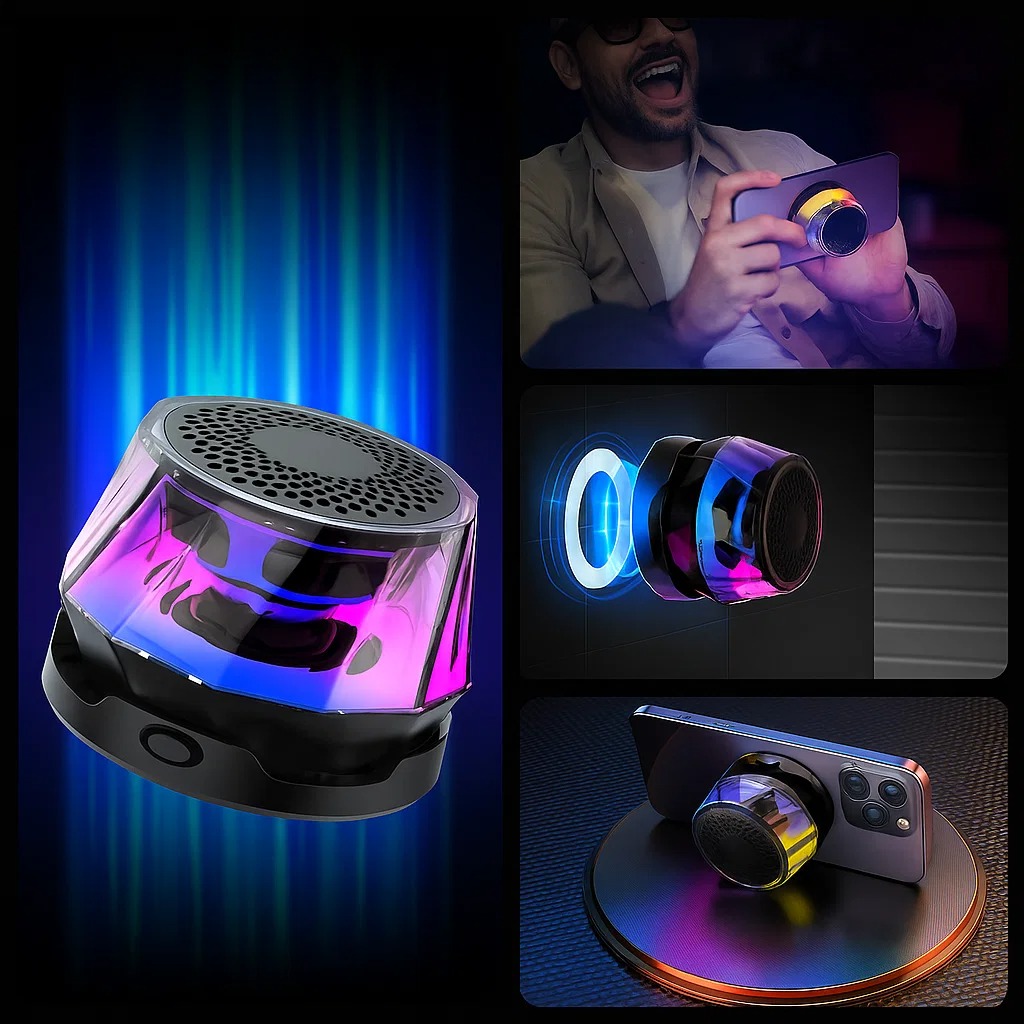 Parlante portátil magnético con luces RGB