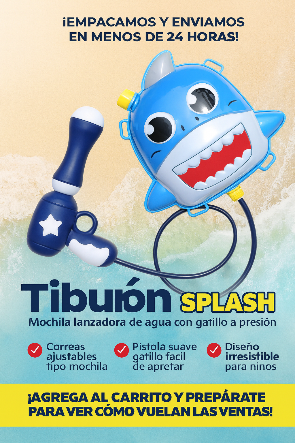 Tiburón Splash – Mochila Lanzadora de Ag