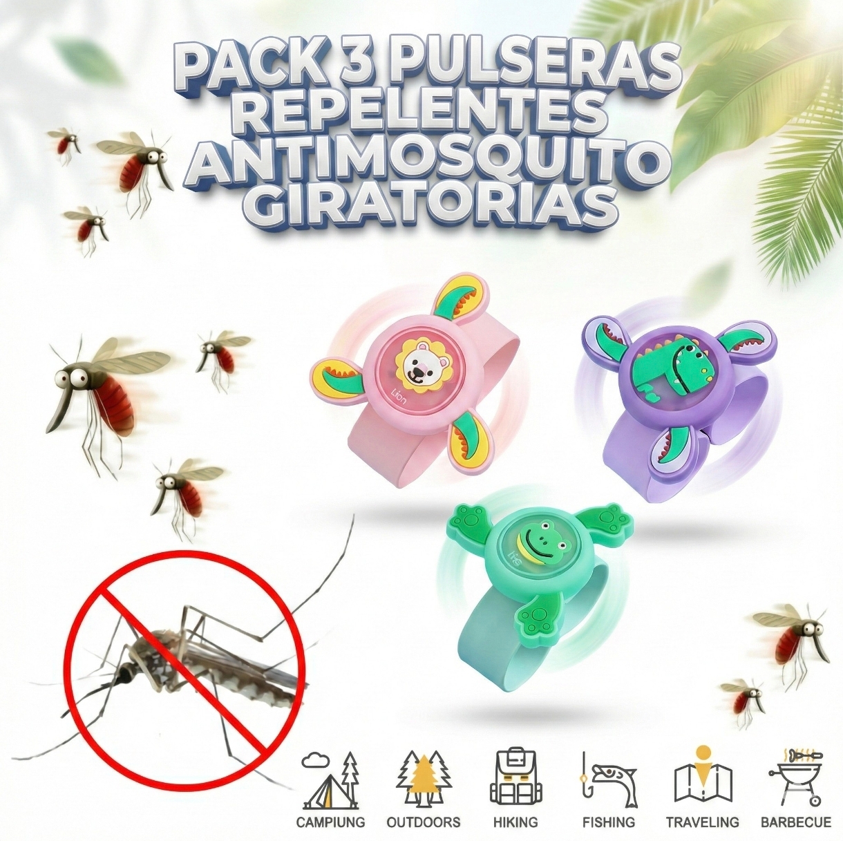 Pack 3 Pulseras Repelentes Antimosquito