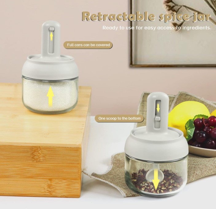 Tarro de condimentos retráctil con cucha