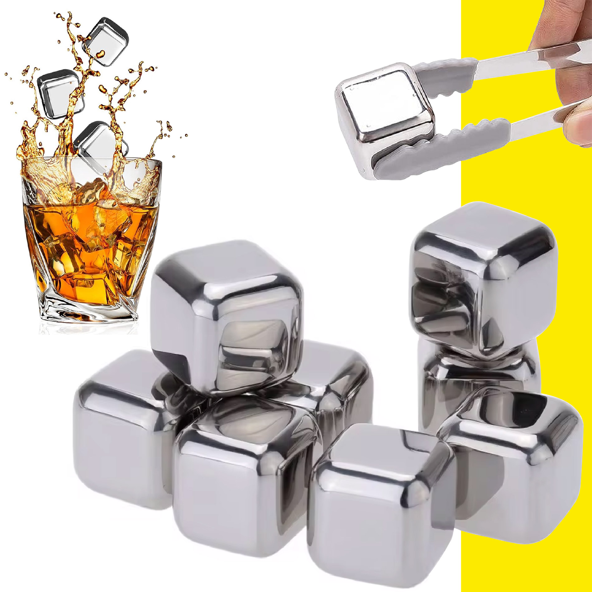 Set X8 Cubos Hielo Reutilizables Acero