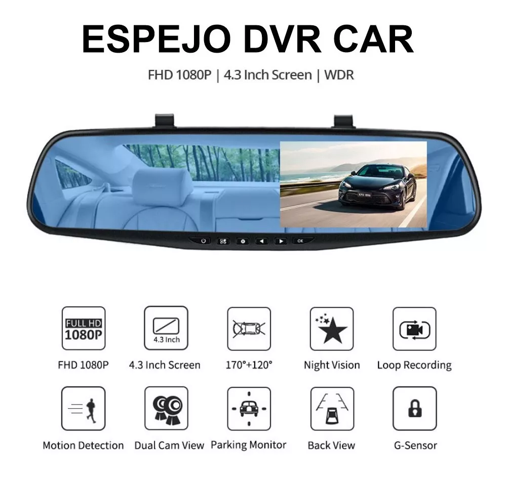 Espejo Retrovisor Con Doble Cámara DVR