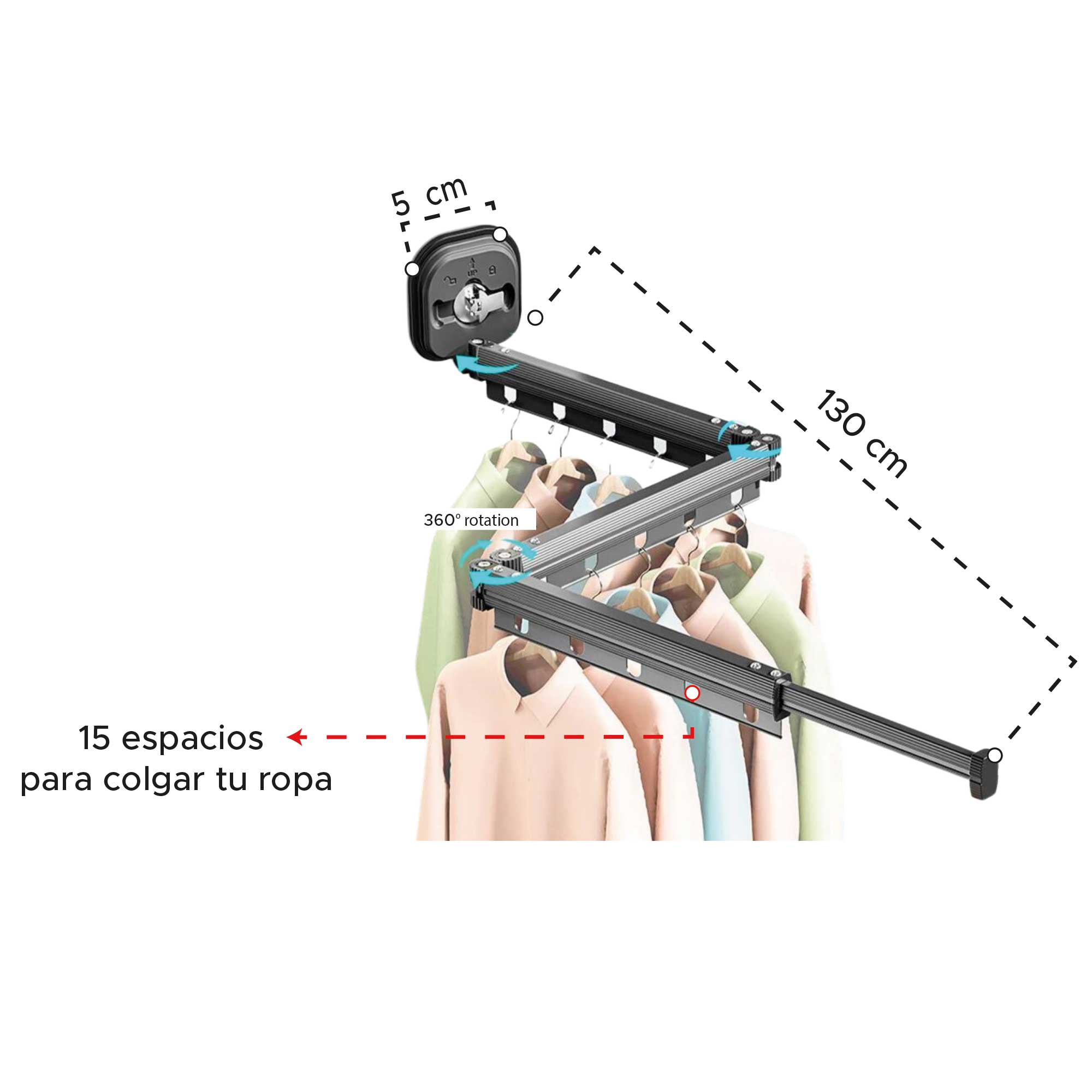 Miniatura 7 de Tendedero de ropa extensible telescópico