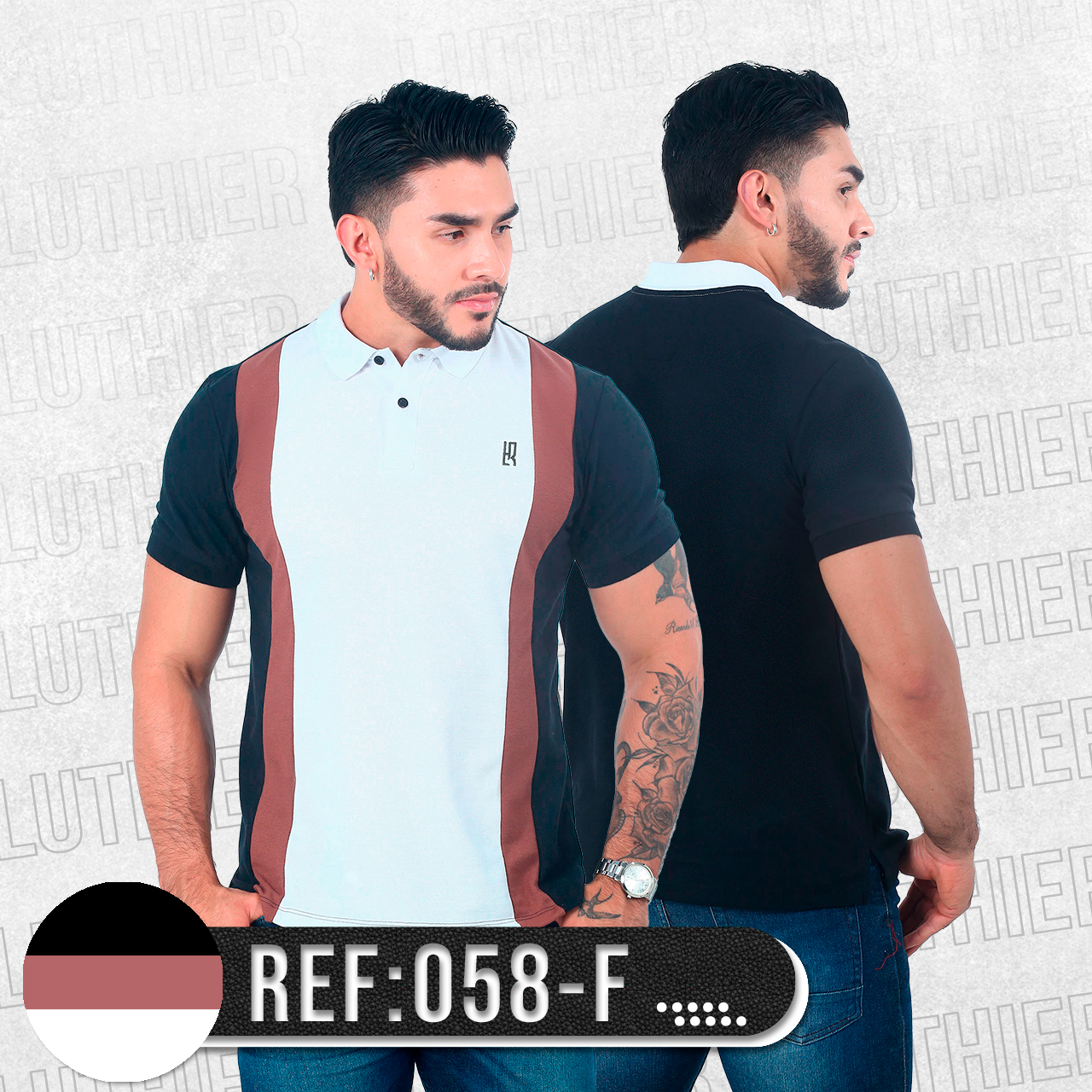 058F POLO COMBINADA BLANCO CAFÉ NEGRO
