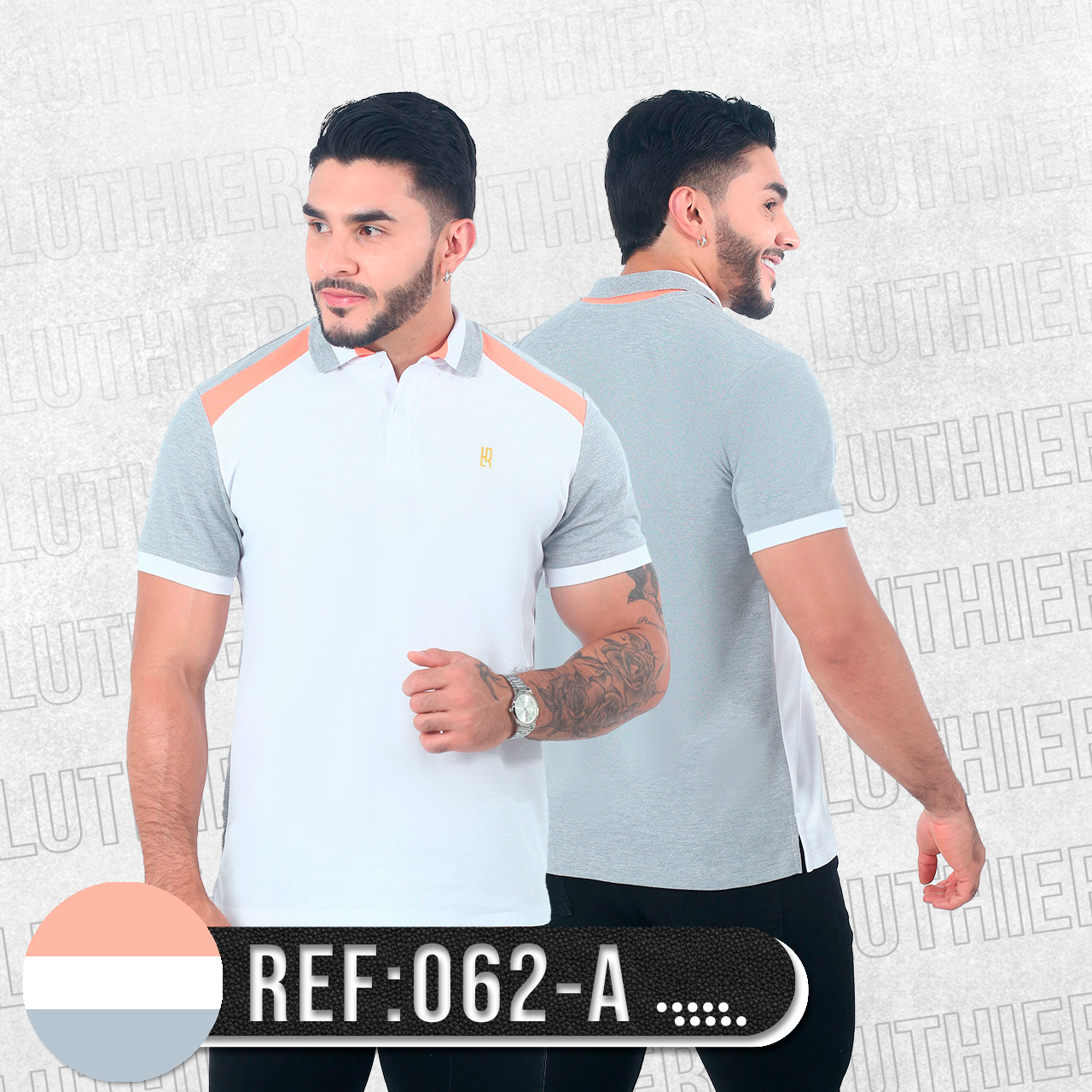 062A POLO COMBINADA BLANCO MANDARINA