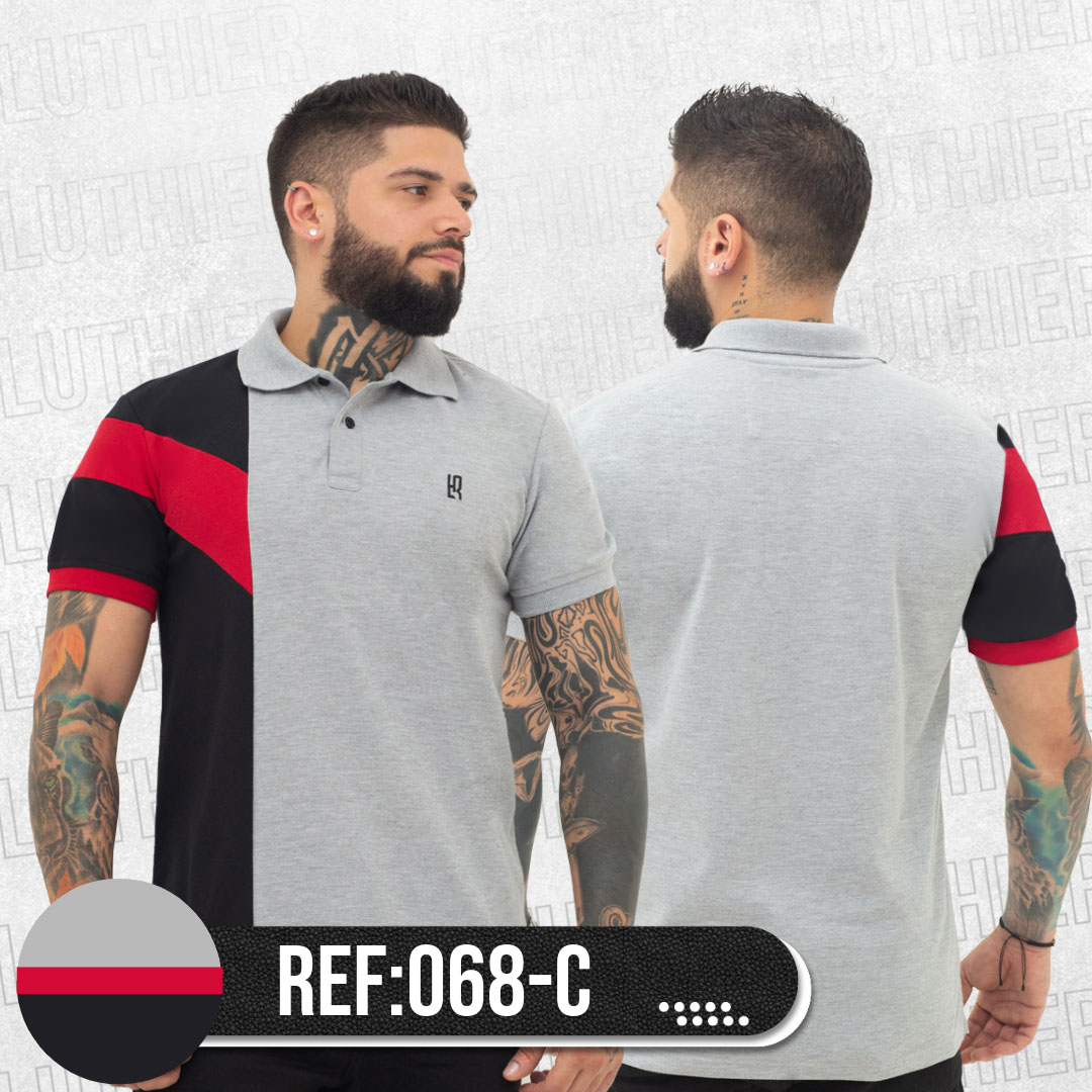 068C POLO COMBINADA JASPE NEGRO ROJO