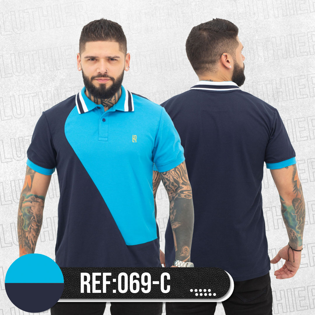 069C POLO COMBINADA AZUL OSC TURQUEZA