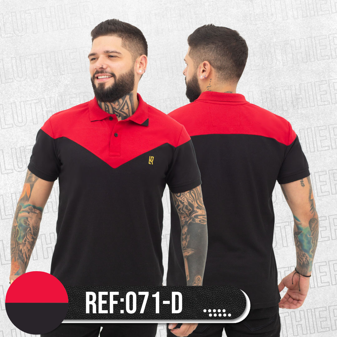 071D POLO COMBINADA NEGRO ROJO