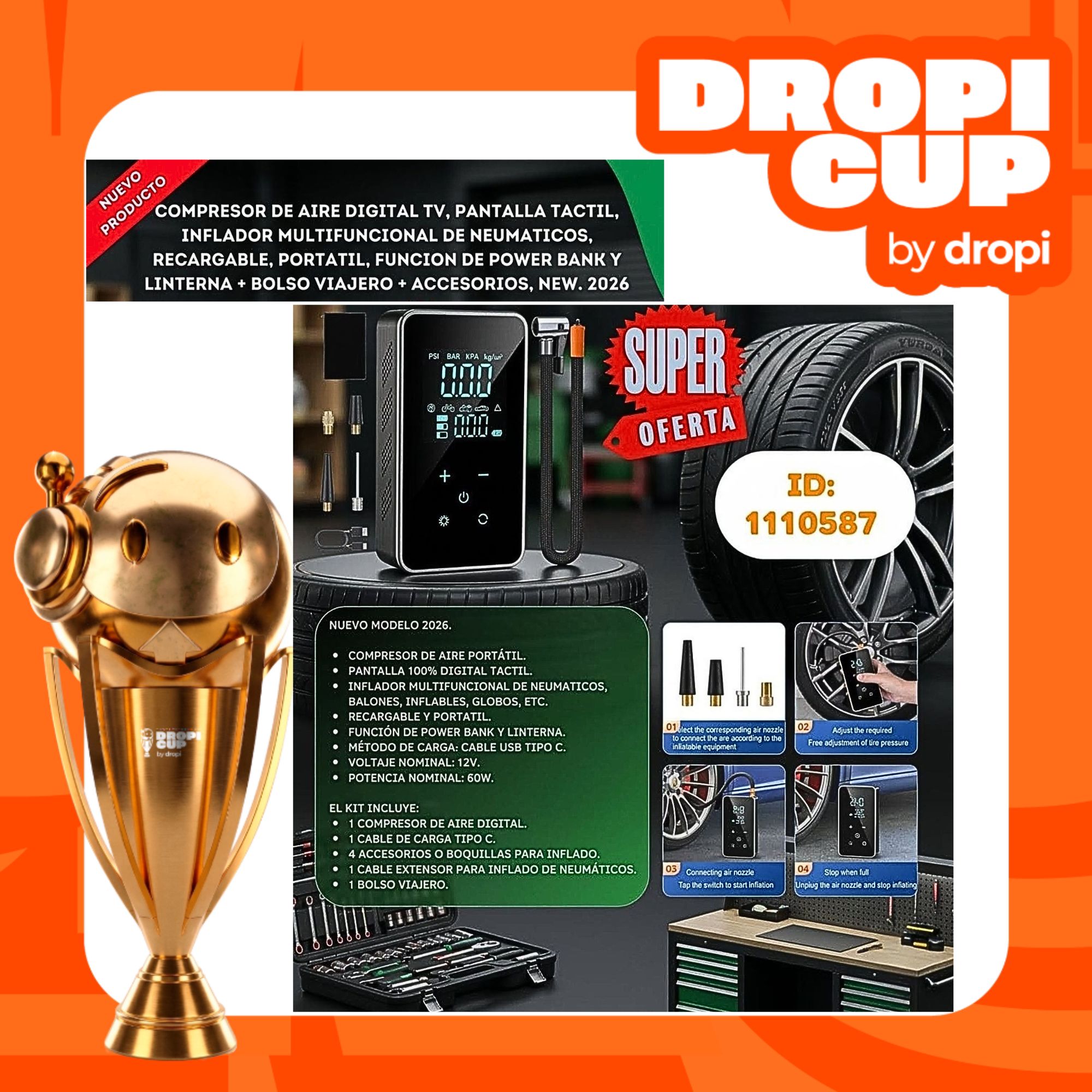 Compresor Air Digital Portatil DROPI CUP