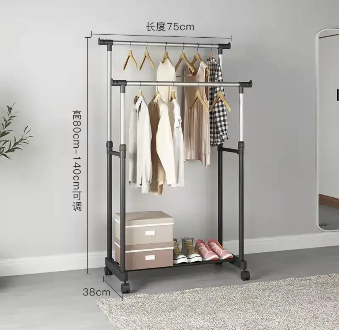 Miniatura 4 de TENDERO PERCHERO ROPA DOBLE RUEDAS