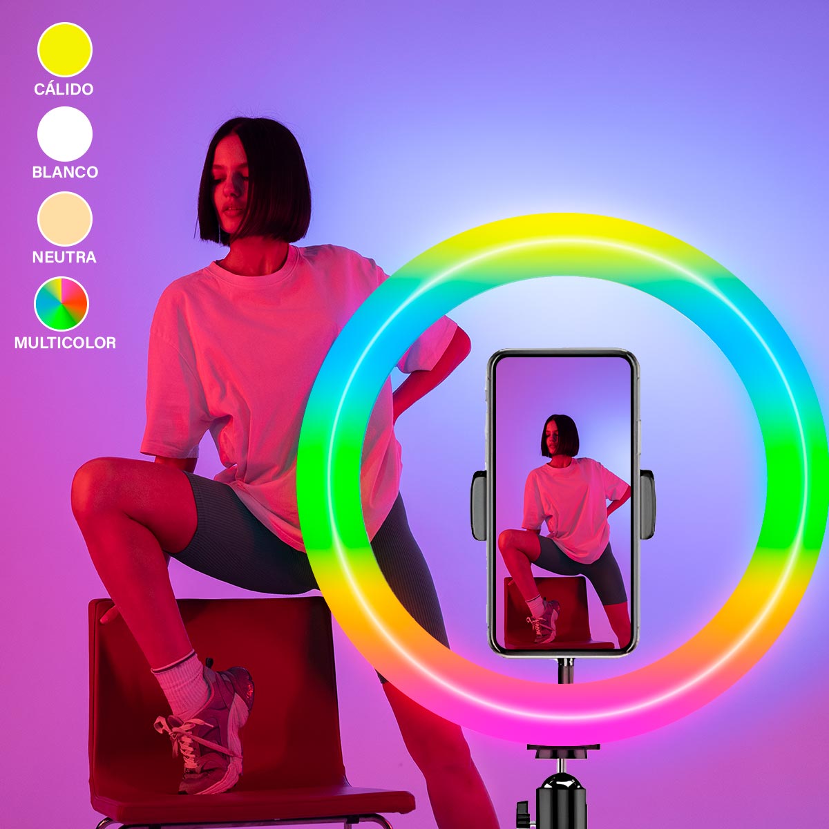 Miniatura 3 de Aro De Luz 33cm Efectos RGB Flash MJ33