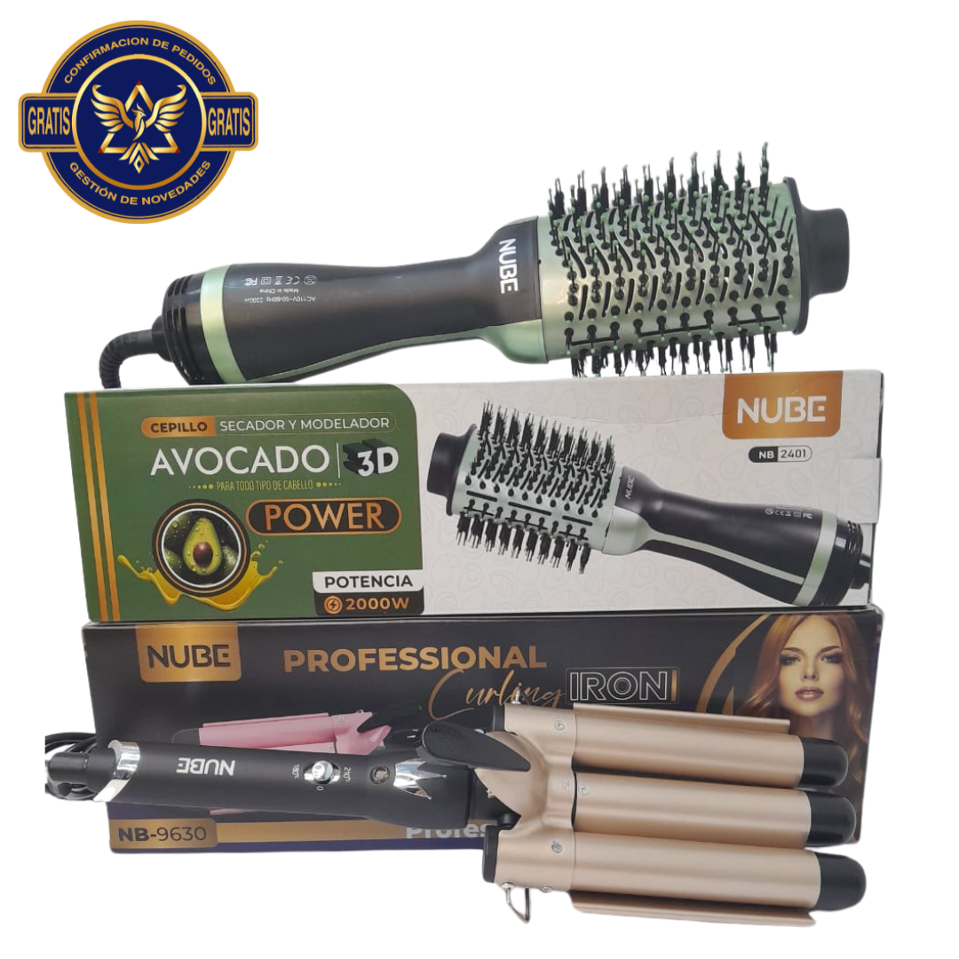 Combo Ondulador 3 tubos+Cepillo secador