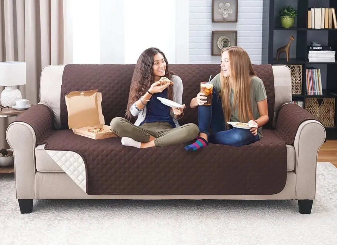 Forro Protector de Sofá Happy Bear™ (2 Puestos) - Doble Faz Café y Beige