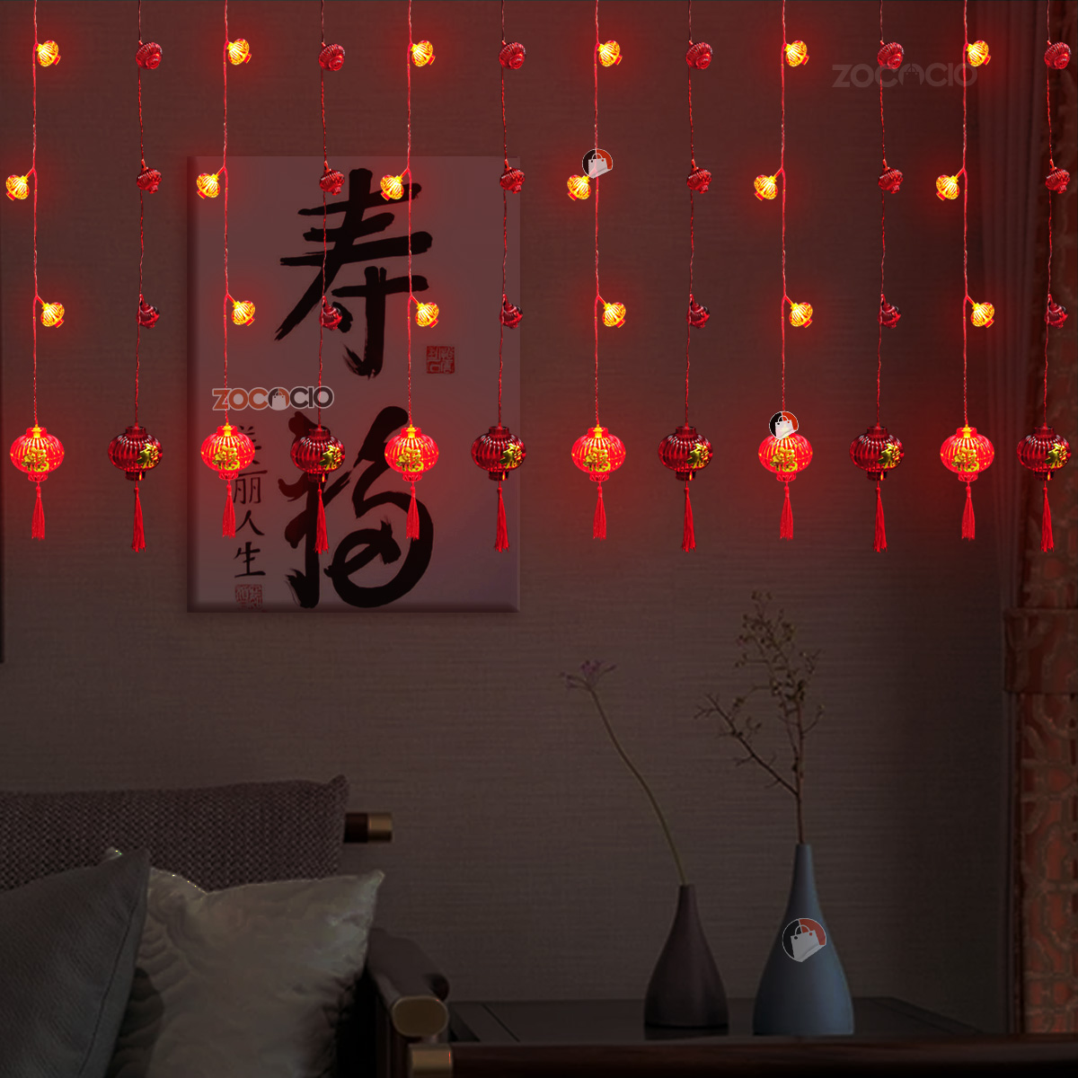 Cortina Faroles Rojo Año Nuevo Chino