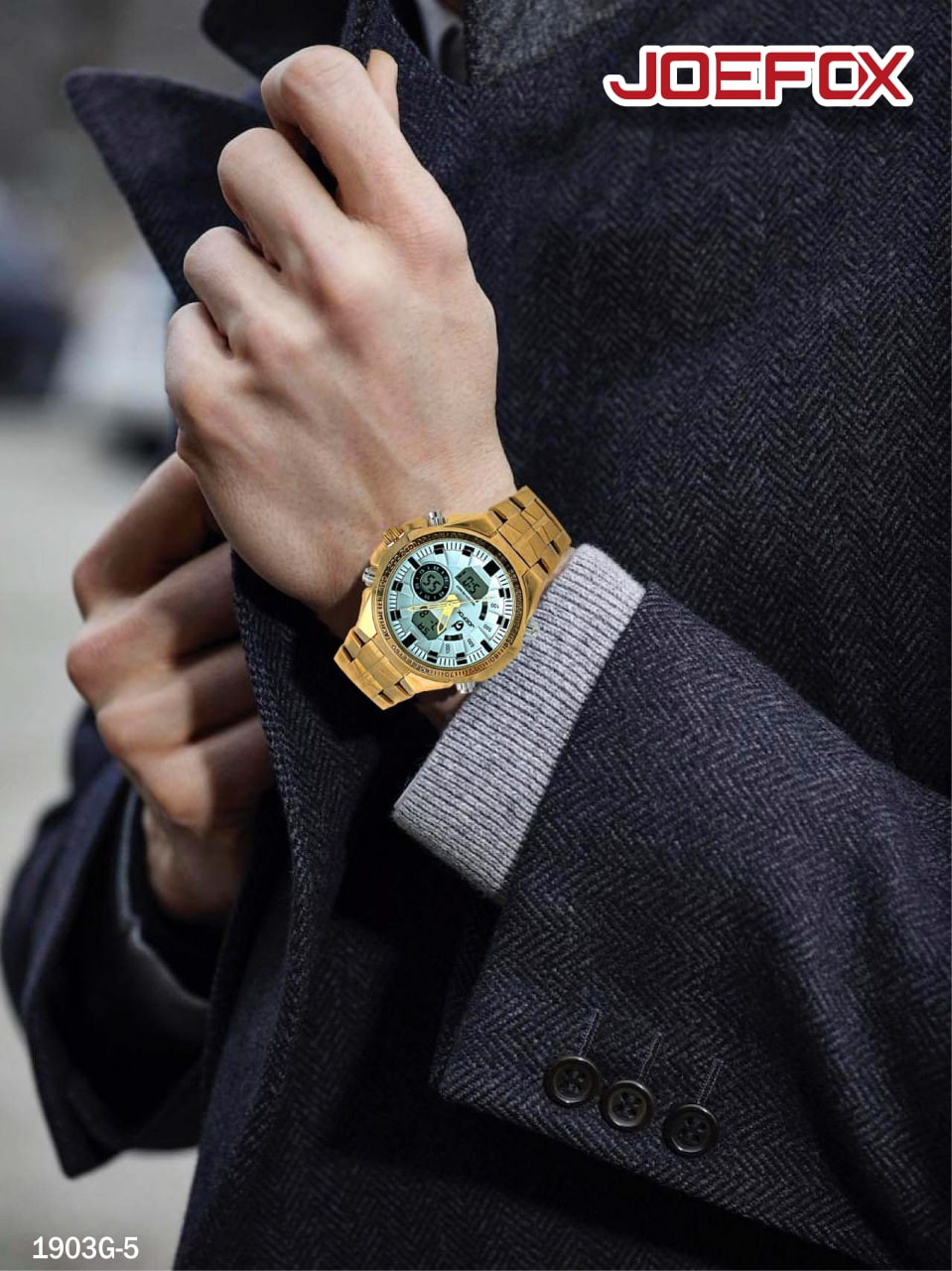 1903G-5 RELOJ JOEFOX DOBLE HORA DORADO