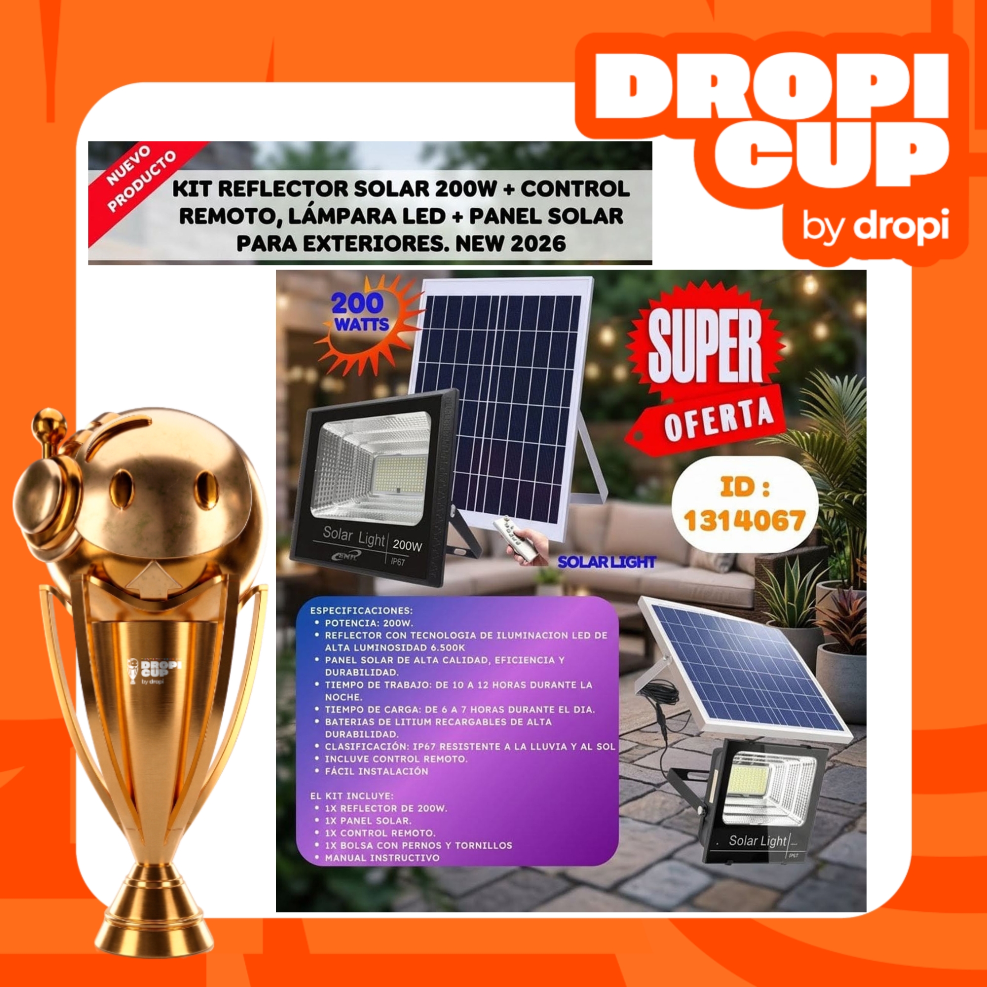 Kit Reflector Solar 200W DROPI CUP