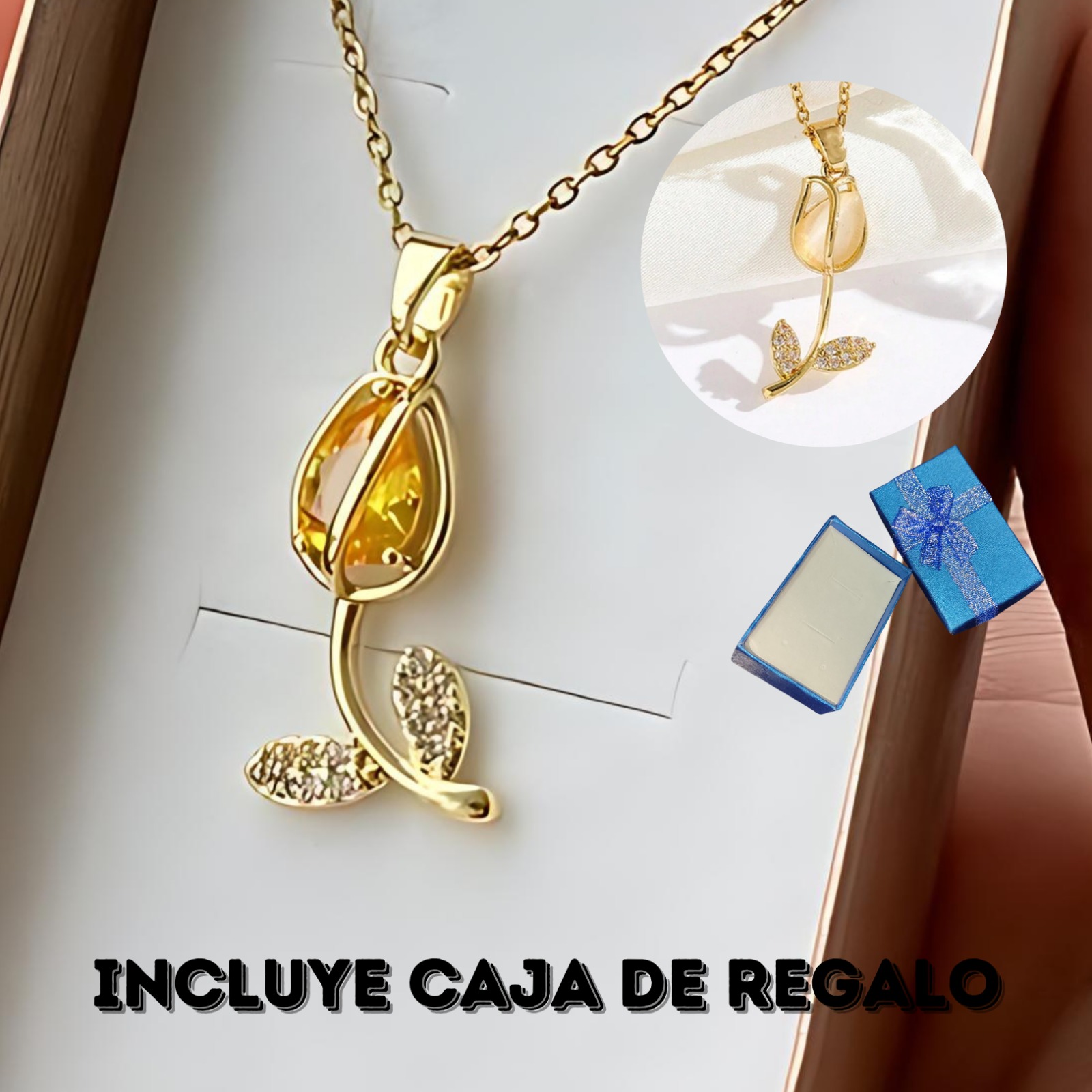 Collar Flor Tulipan Amarillo+CAJAREGALO