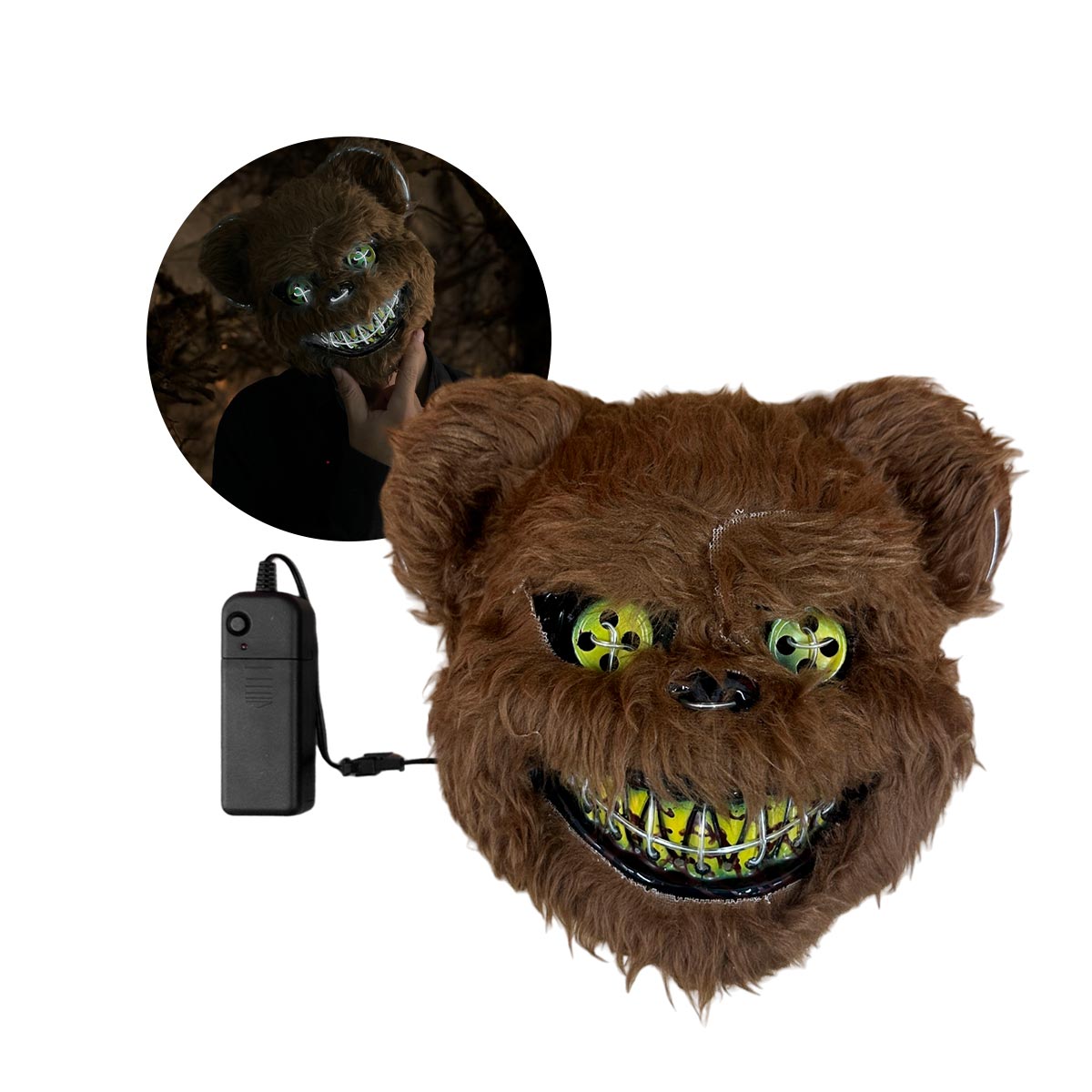 Vista 9 de Mascara Oso Macabro LED Neon OF368LED - Color: Café