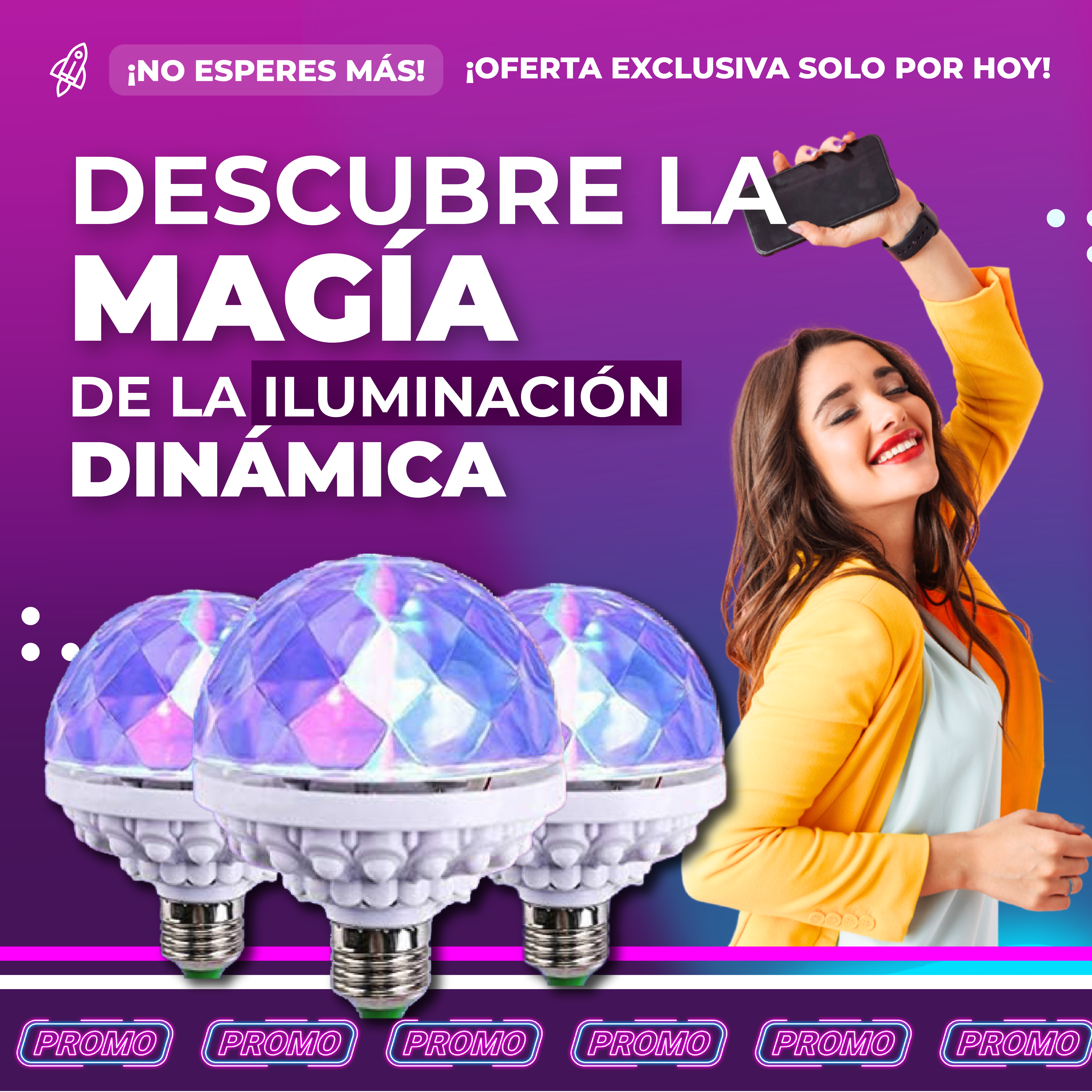 Miniatura 2 de COMBO X2 BOMBILLA LUZ GIRATORIA COLORFUL