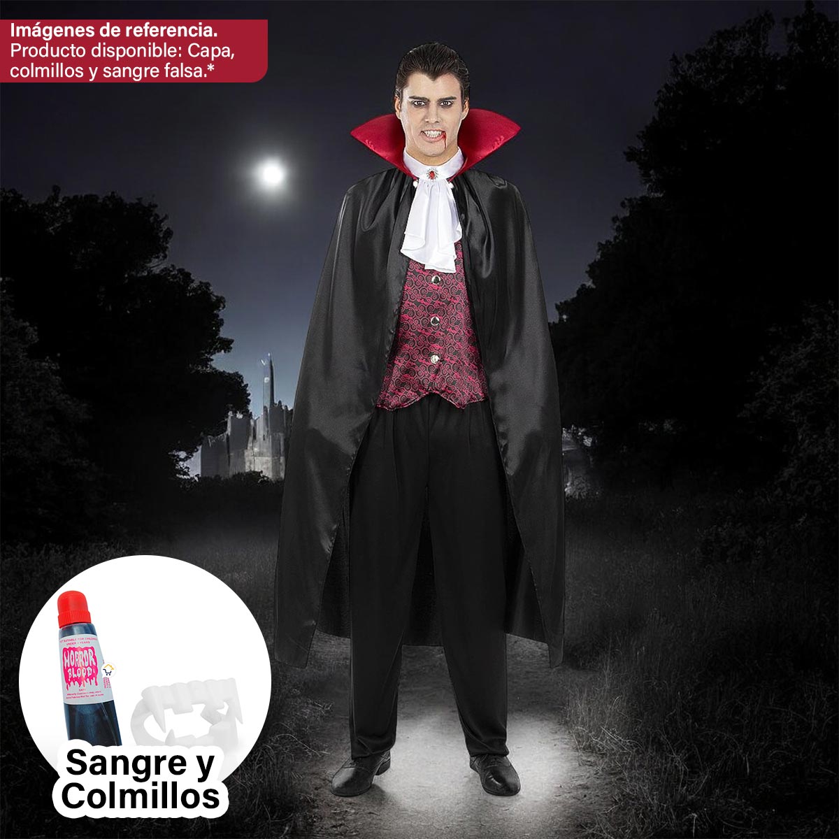 Capa Dracula+Colmillos+Sangre CPDROF223