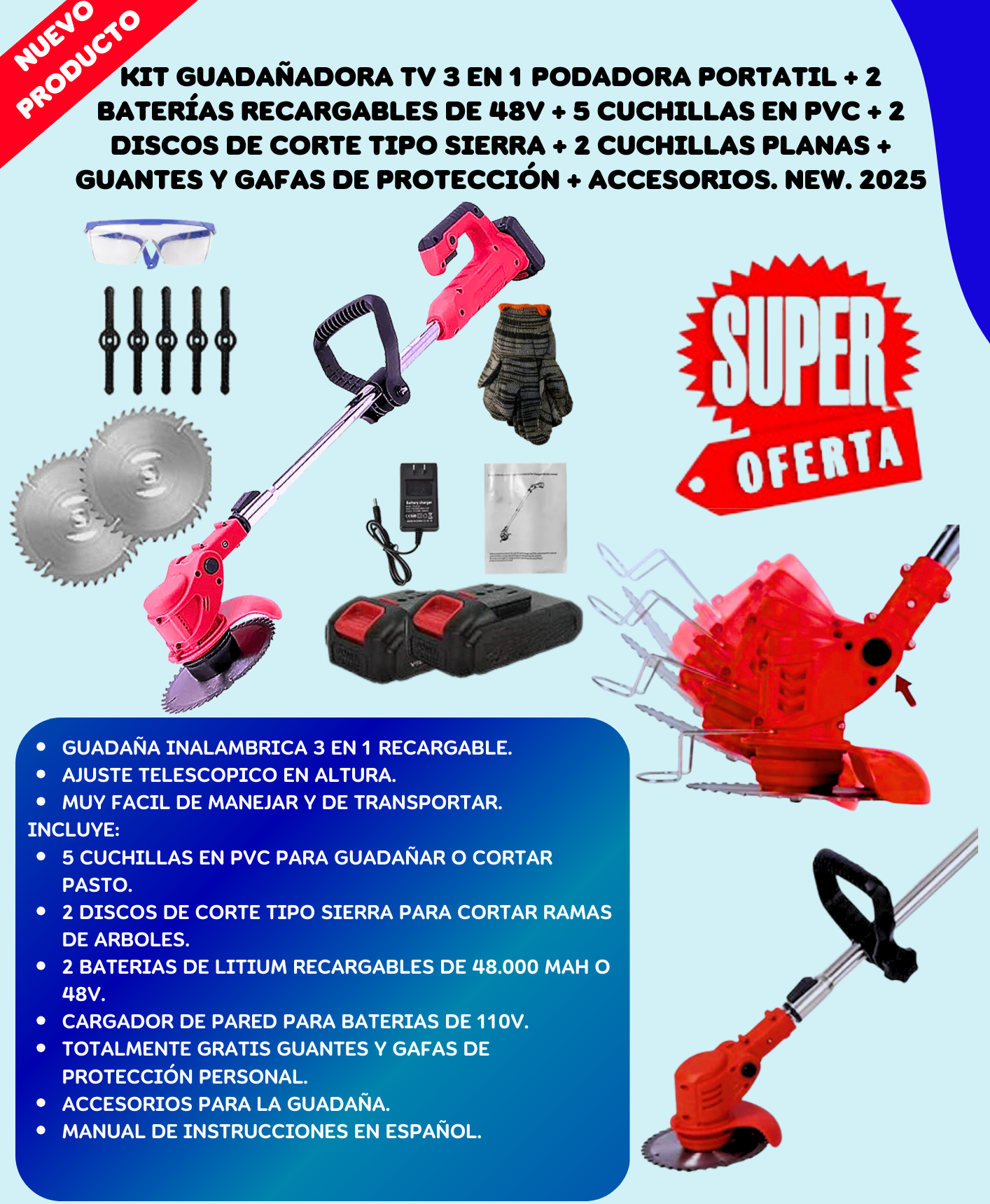 Guadañadora 2 Baterías + 2 Discos Corte