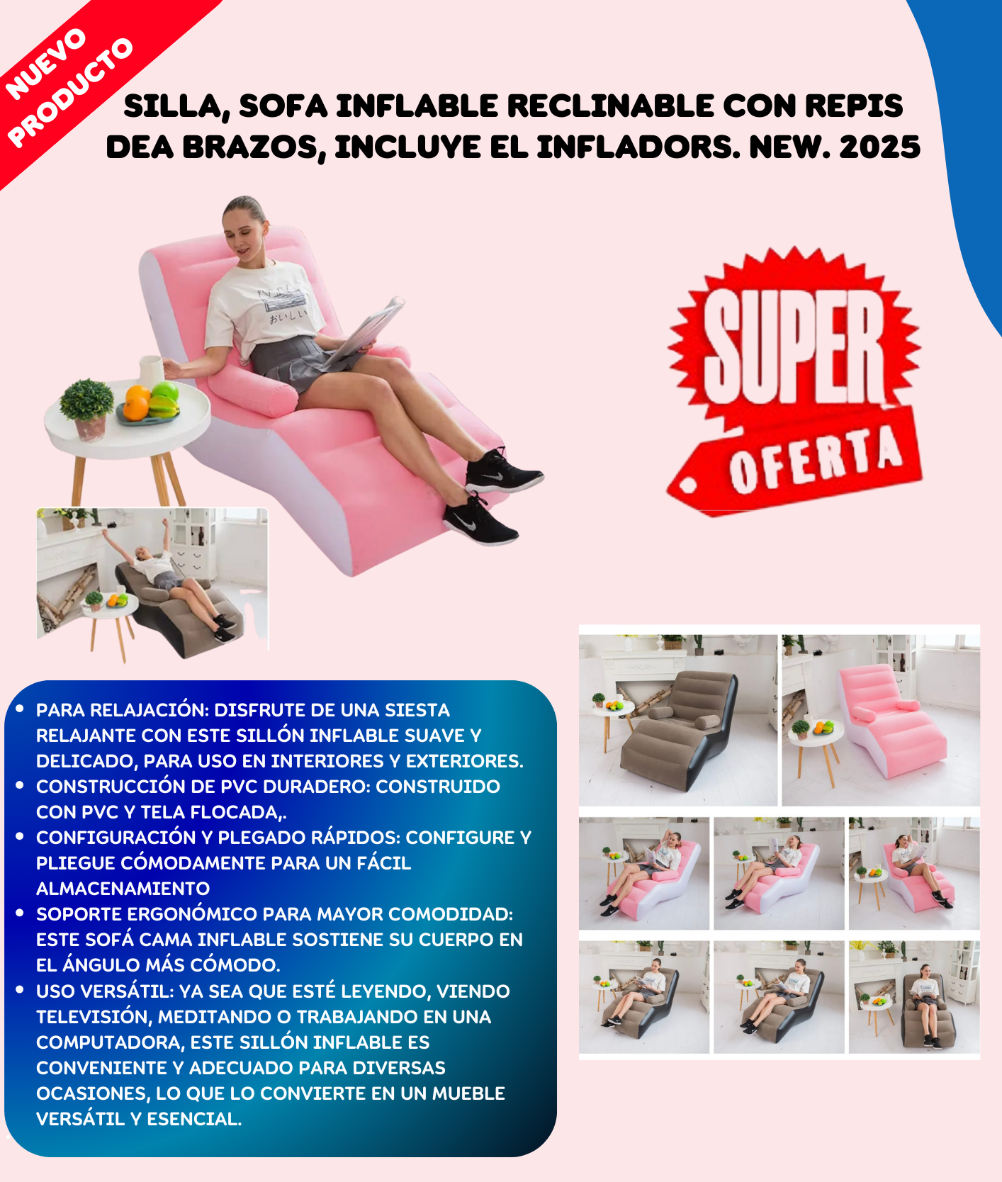 Silla Sofa Inflable Mas Inflador Manual