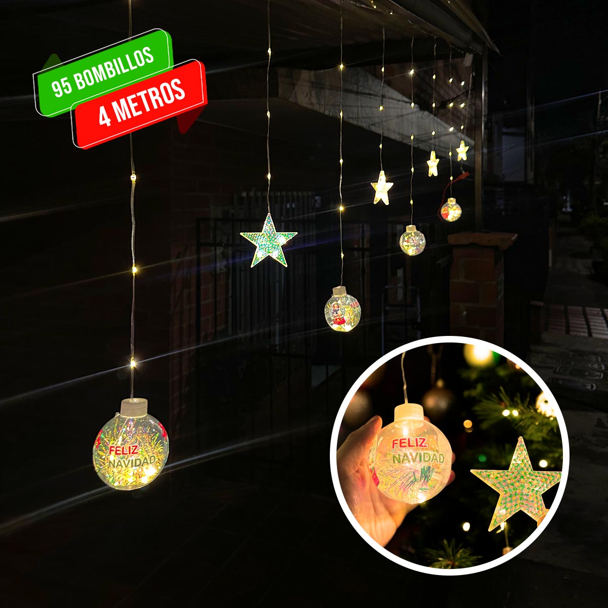 Cortina Estrellas y Esferas 4m 1650