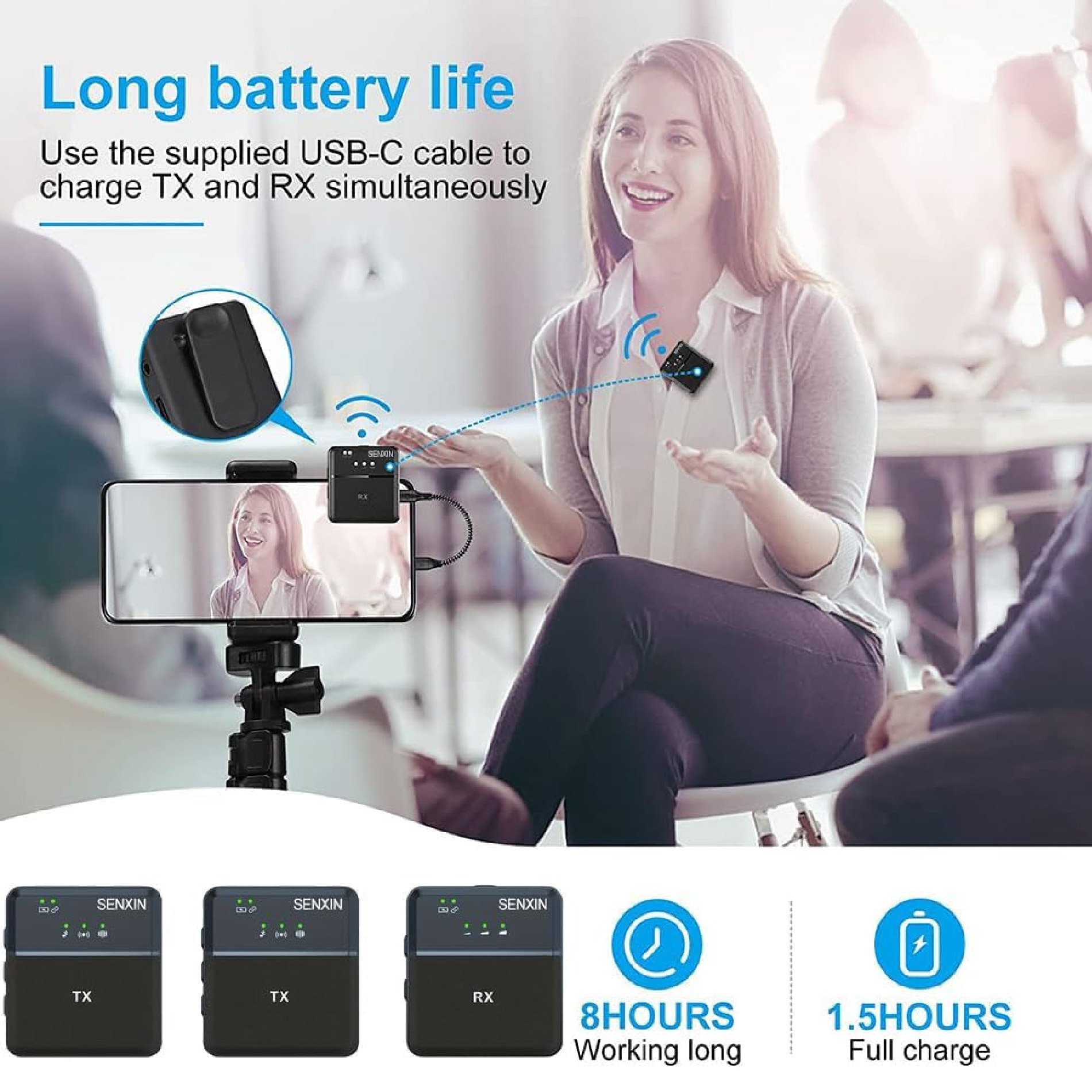 Miniatura 3 de Kit X2 Micrófonos Solapa SX9 Inalambrico