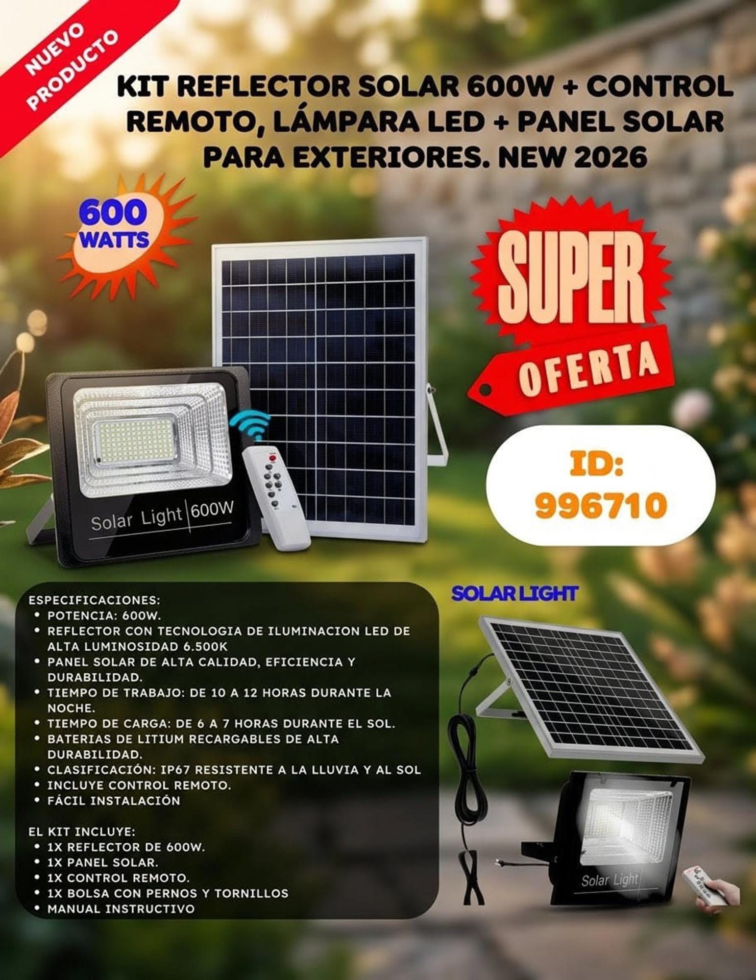 Kit Reflector Solar 600W Control Remoto