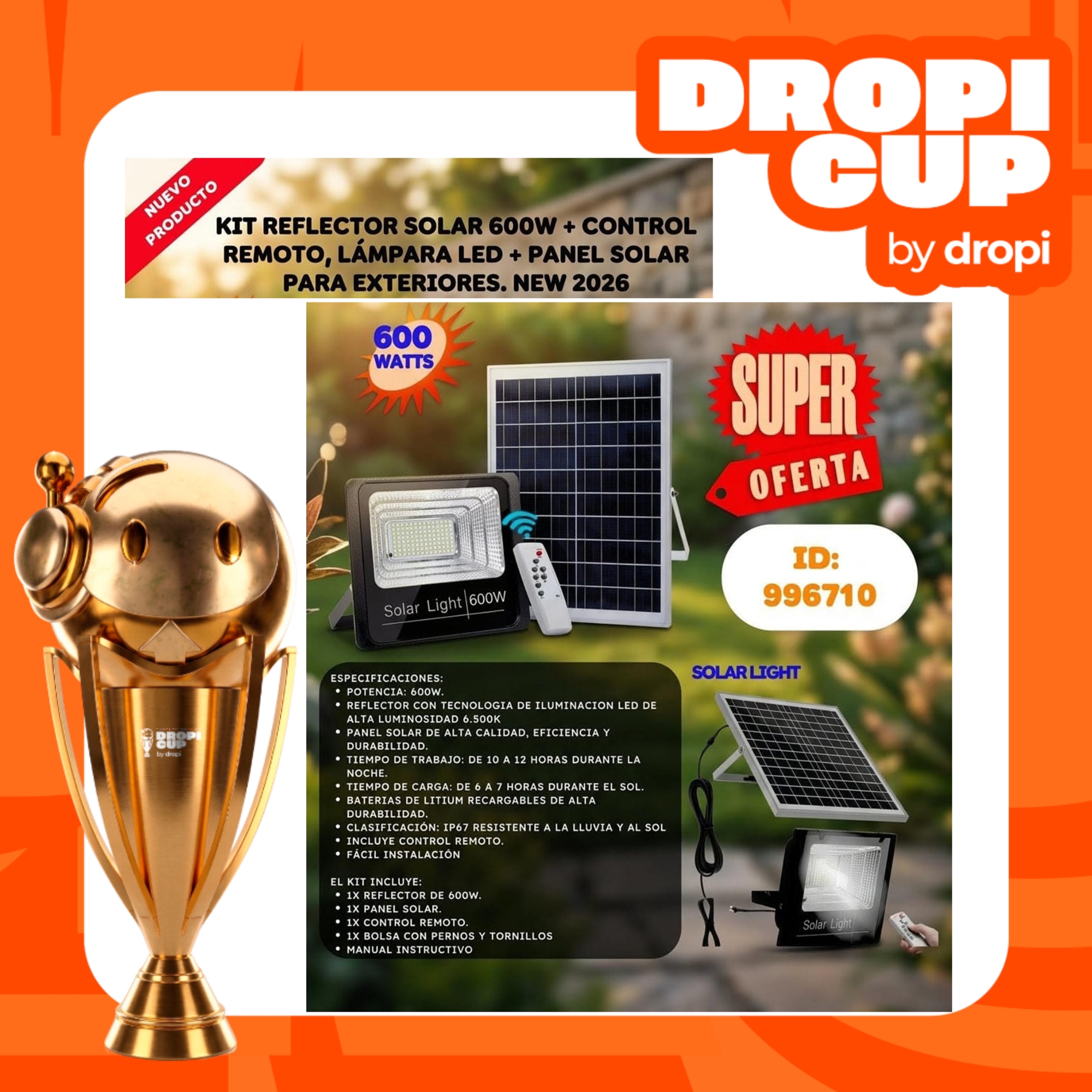 Kit Lampara Solar 600W DROPI CUP