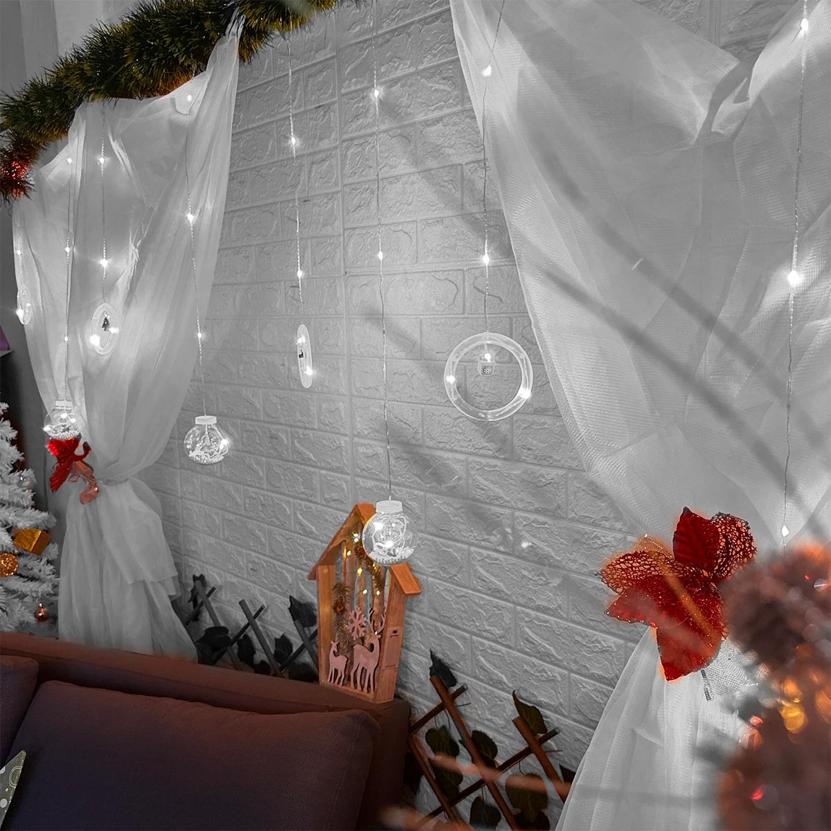 LUCES CORTINA ARO ESFERA NAVIDAD