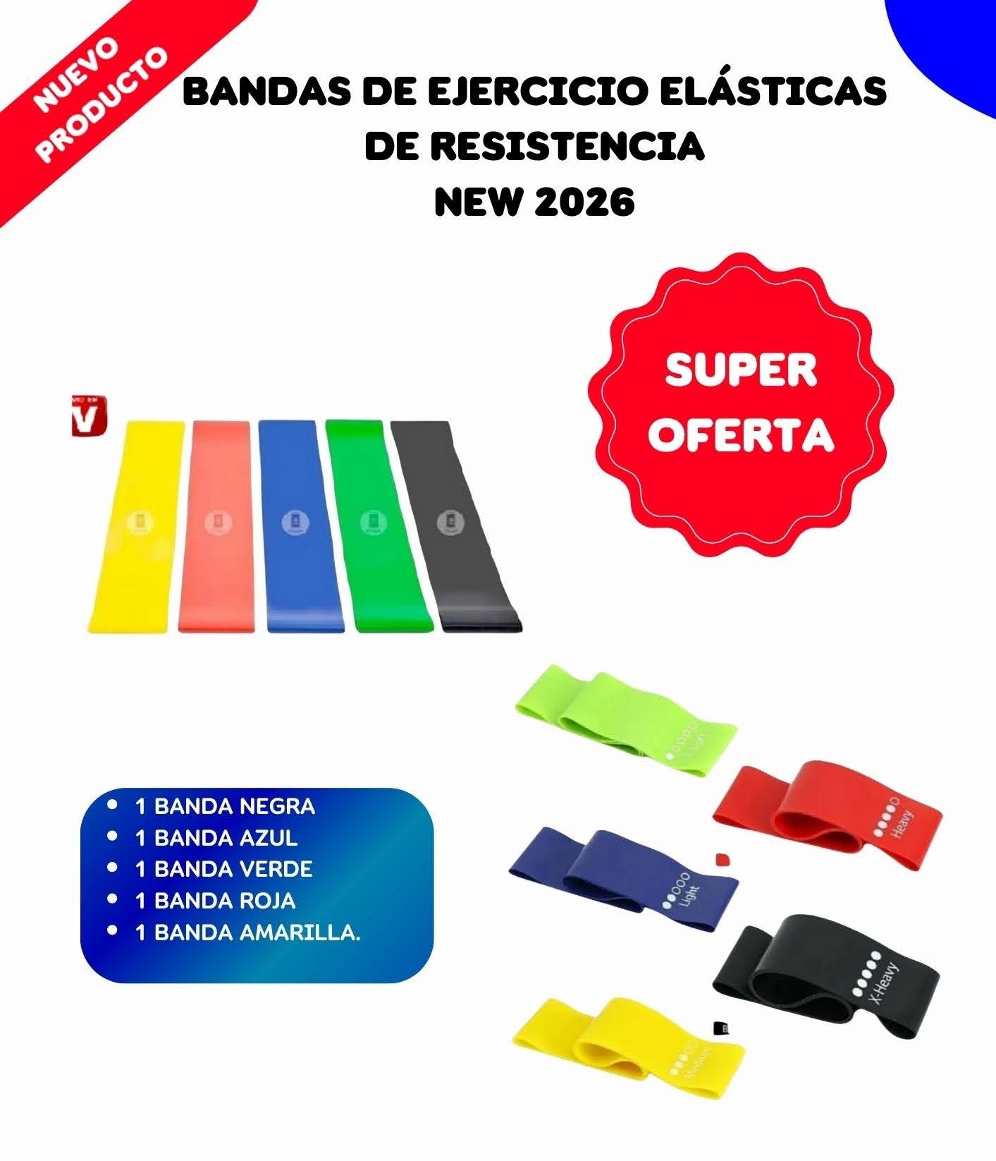Kit X 5 Bandas Resistencia Plana + Bolso