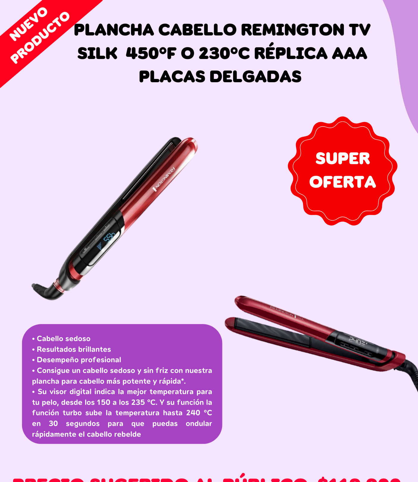 Plancha Cabello Silk Delgada Reminlgton