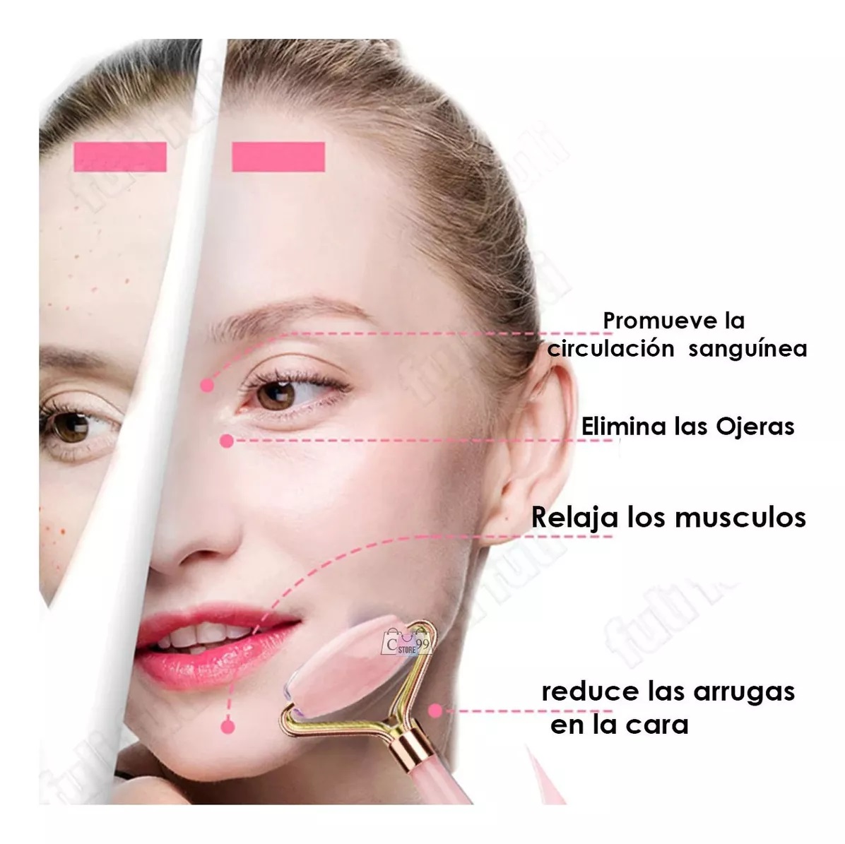 Rodillo de masaje de cuarzo rosa