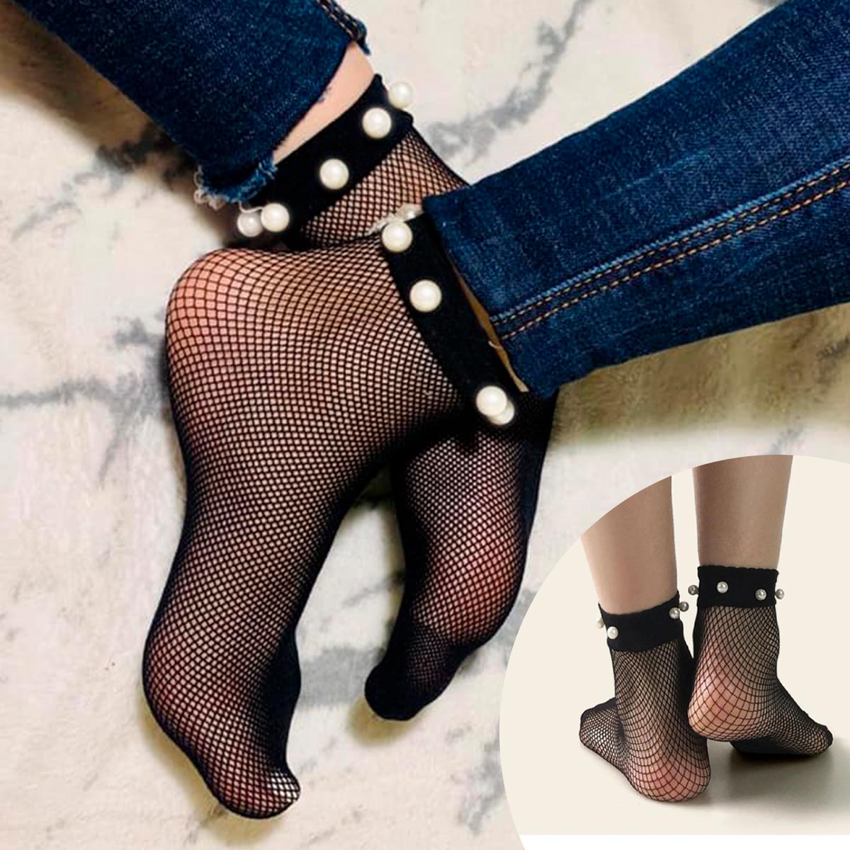 Miniatura 2 de Medias Perladas Malla Negras OE-200